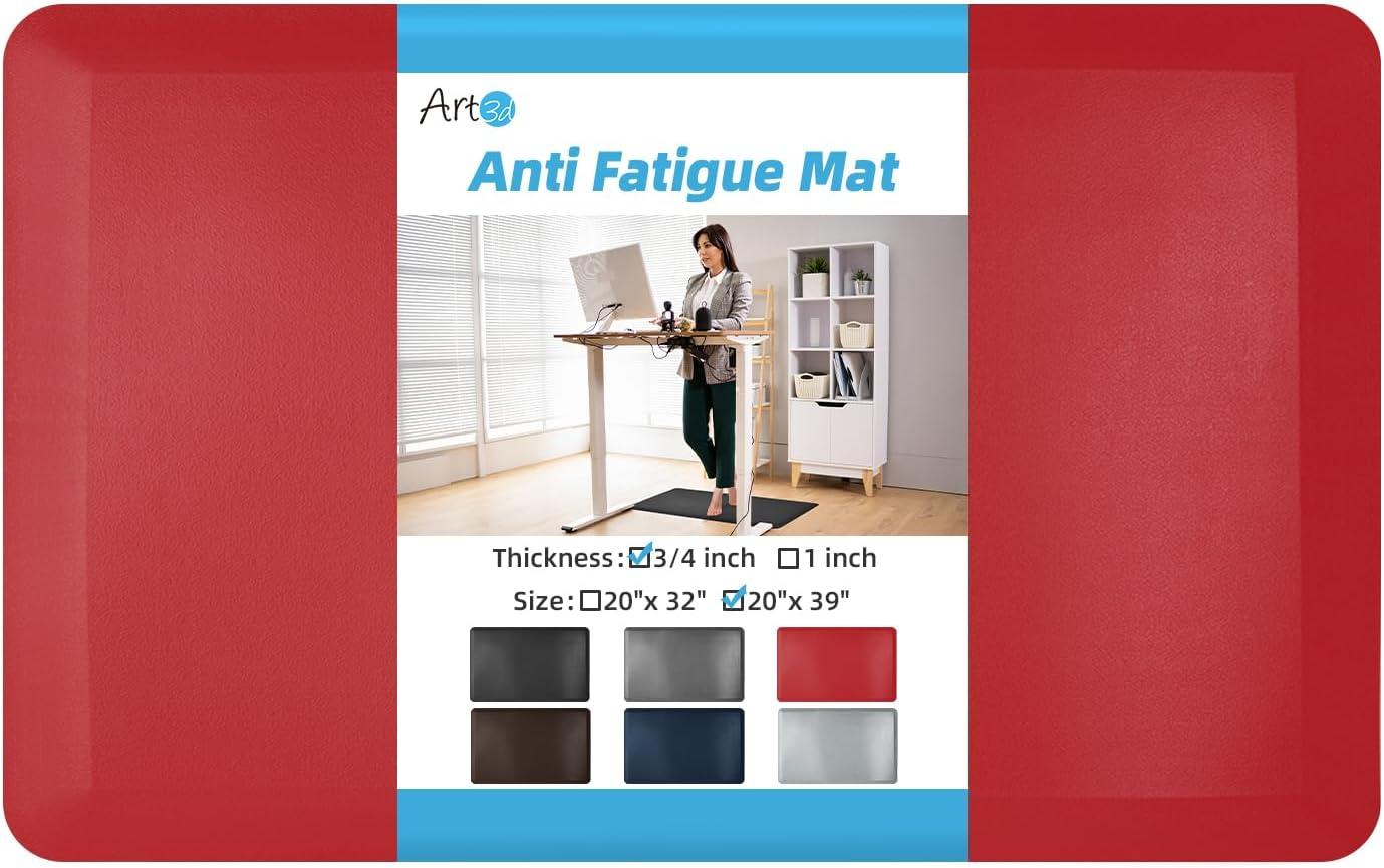 imageArt3d 34quot Thick Kitchen Mats for Floor Waterproof 20quot X 32quot Cushioned Comfort Mat Anti Fatigue Mats for Kitchen Ergonomic Standing Office Desk Home and Garage RedRed