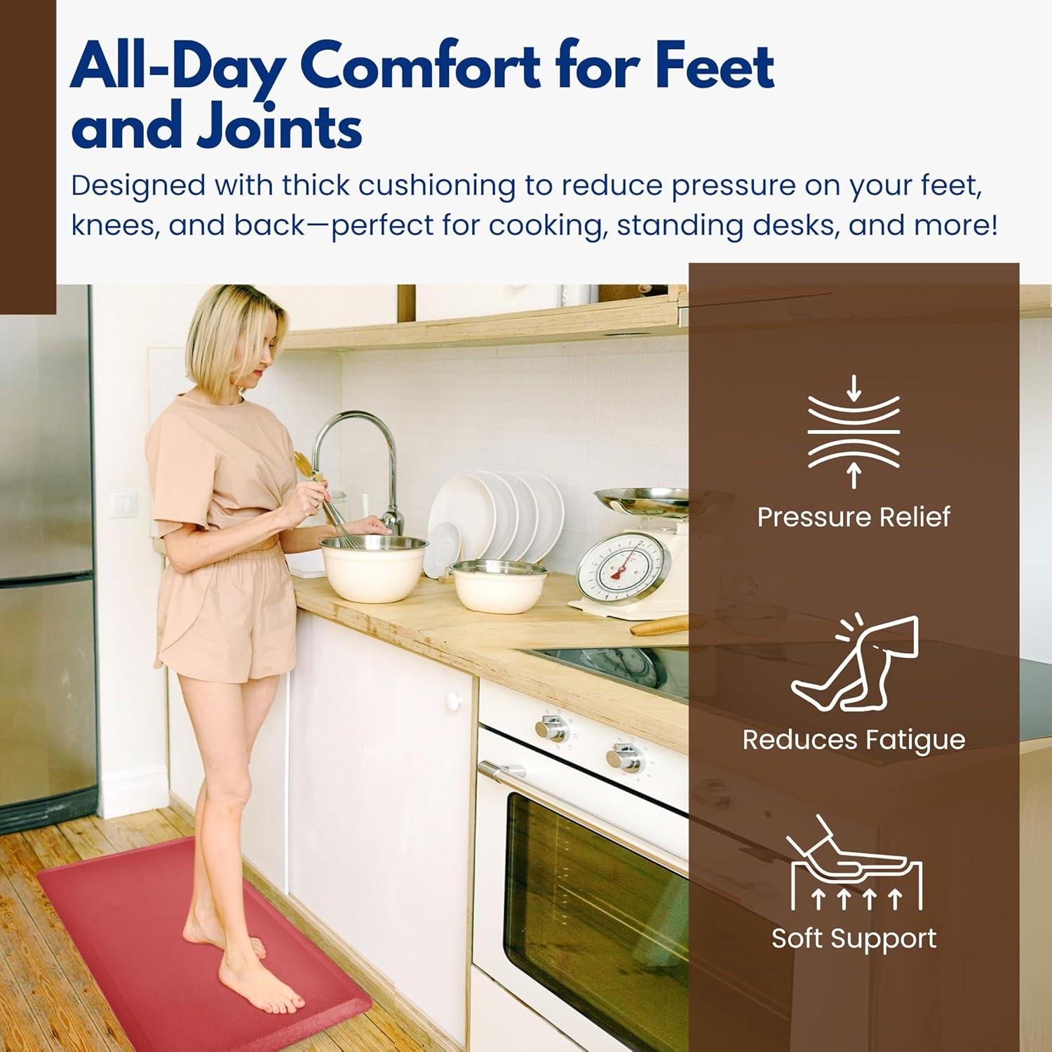 imageArt3d 34quot Thick Kitchen Mats for Floor Waterproof 20quot X 32quot Cushioned Comfort Mat Anti Fatigue Mats for Kitchen Ergonomic Standing Office Desk Home and Garage RedRed