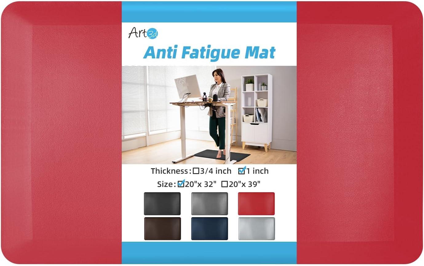 imageArt3d 34quot Thick Kitchen Mats for Floor Waterproof 20quot X 32quot Cushioned Comfort Mat Anti Fatigue Mats for Kitchen Ergonomic Standing Office Desk Home and Garage RedRed