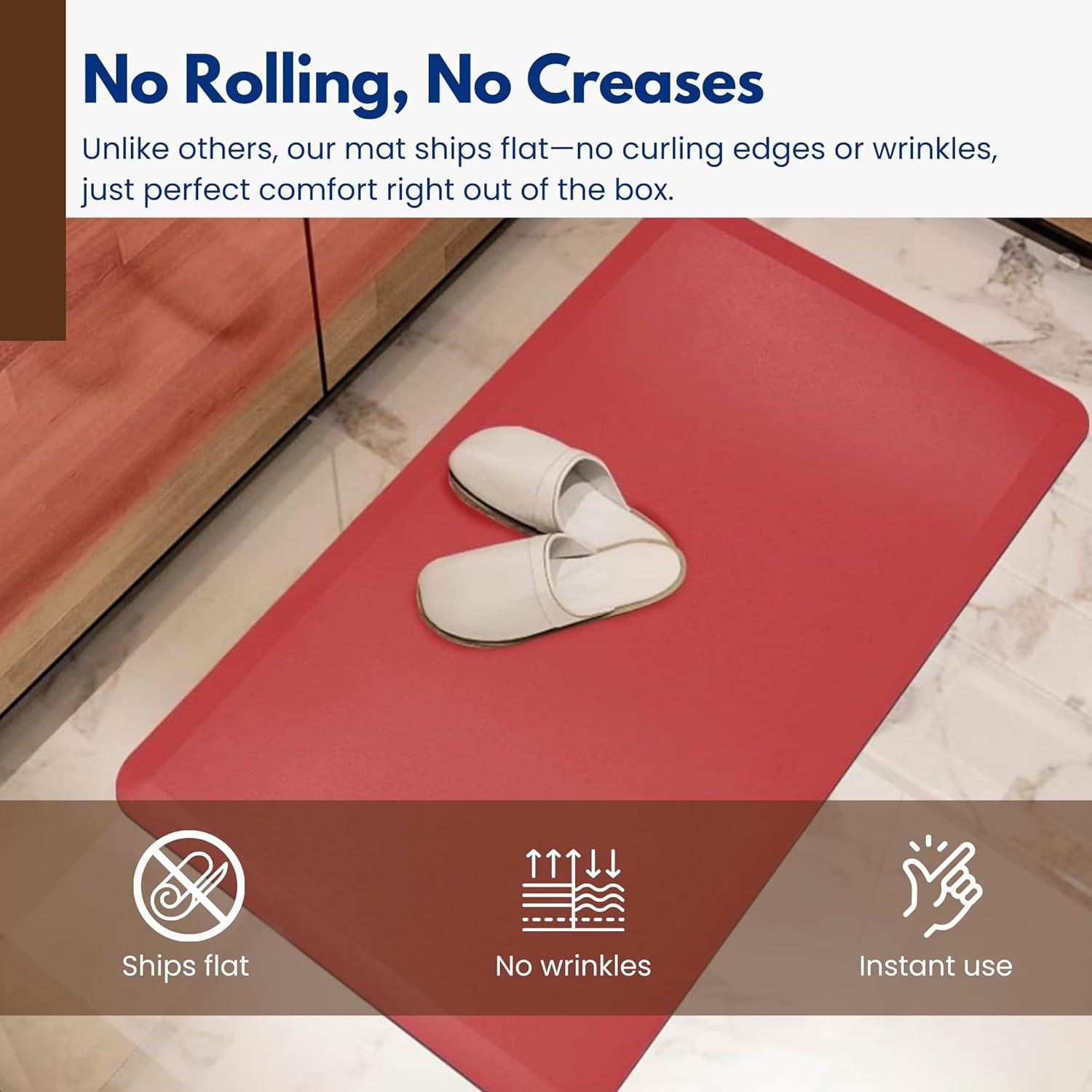 imageArt3d 34quot Thick Kitchen Mats for Floor Waterproof 20quot X 32quot Cushioned Comfort Mat Anti Fatigue Mats for Kitchen Ergonomic Standing Office Desk Home and Garage RedRed
