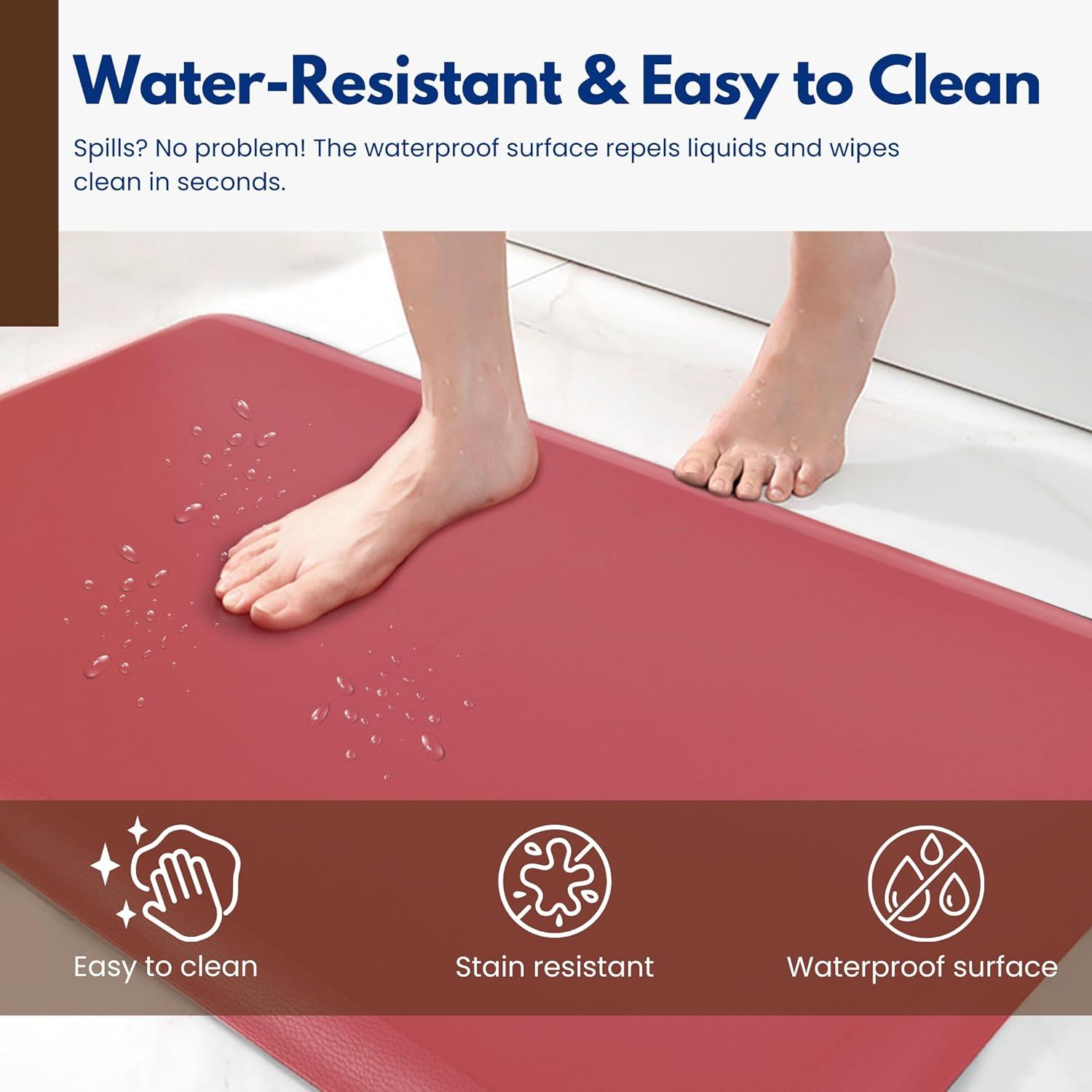 imageArt3d 34quot Thick Kitchen Mats for Floor Waterproof 20quot X 32quot Cushioned Comfort Mat Anti Fatigue Mats for Kitchen Ergonomic Standing Office Desk Home and Garage RedRed