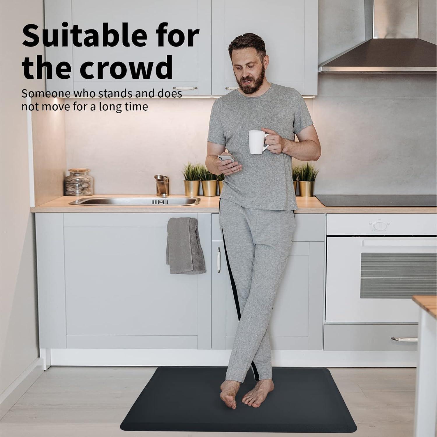 imageArt3d Anti Fatigue Mat  12 Inch Cushioned Kitchen Mats Comfort ampamp Non Slip Cushion for Standing Desk Office or Garage Floor 173quotx28quot Dark GreyMajolica Blue