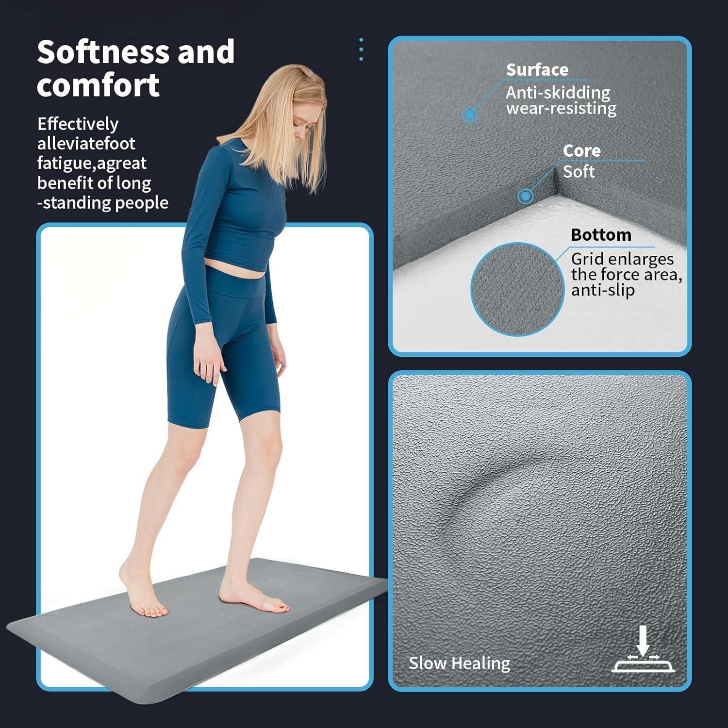 imageArt3d Anti Fatigue Mat  12 Inch Cushioned Kitchen Mats Comfort ampamp Non Slip Cushion for Standing Desk Office or Garage Floor 173quotx28quot Dark GreyDark Grey