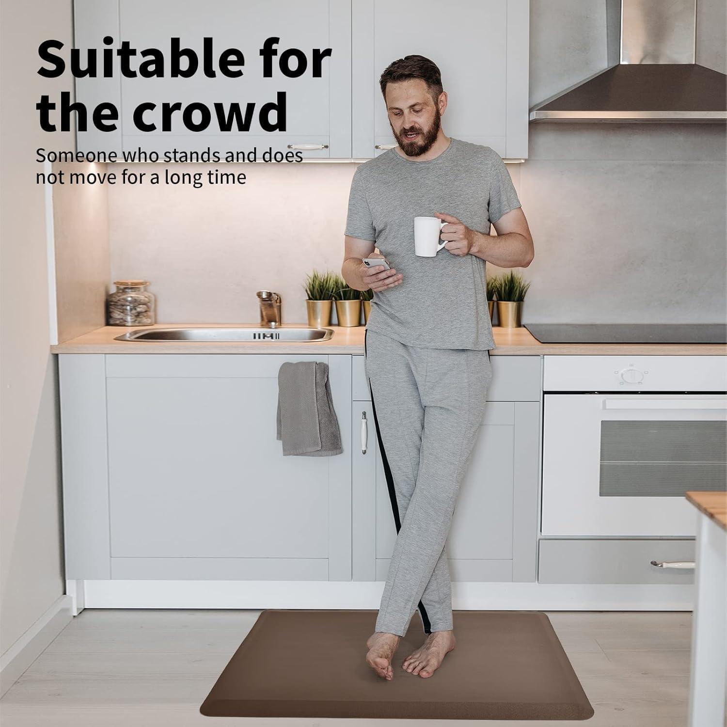 imageArt3d Anti Fatigue Mat  12 Inch Cushioned Kitchen Mats Comfort ampamp Non Slip Cushion for Standing Desk Office or Garage Floor 173quotx28quot Dark GreyBrown