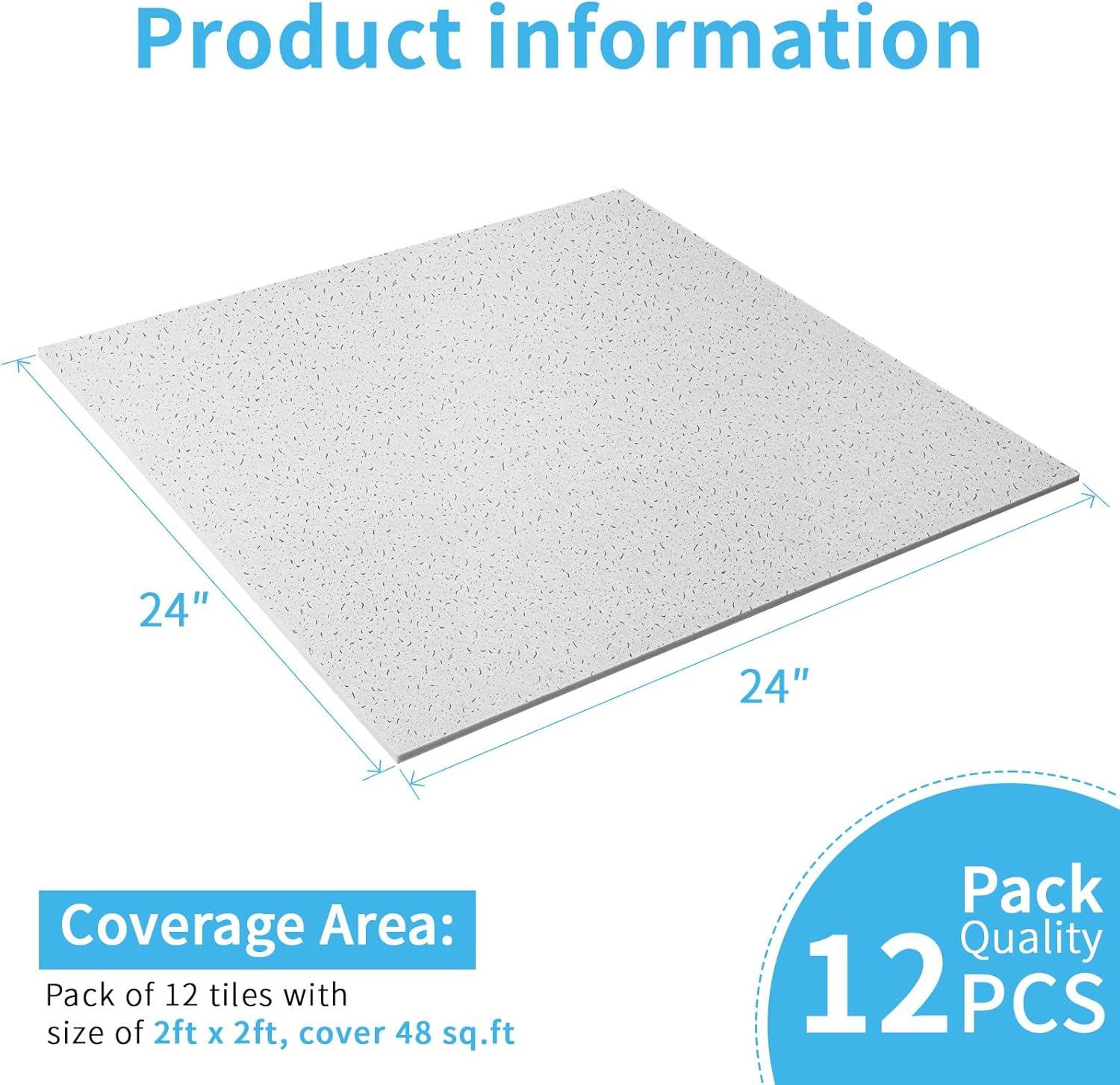 imageArt3d Pro Drop Ceiling Tiles 2ft x 2ft 12Pack Waterproof Polyester Ceiling Panels for Office Basement Kitchen Recording Room ReusableCovers 48 SqFt White Stucco PrintingWhite Stucco Printing