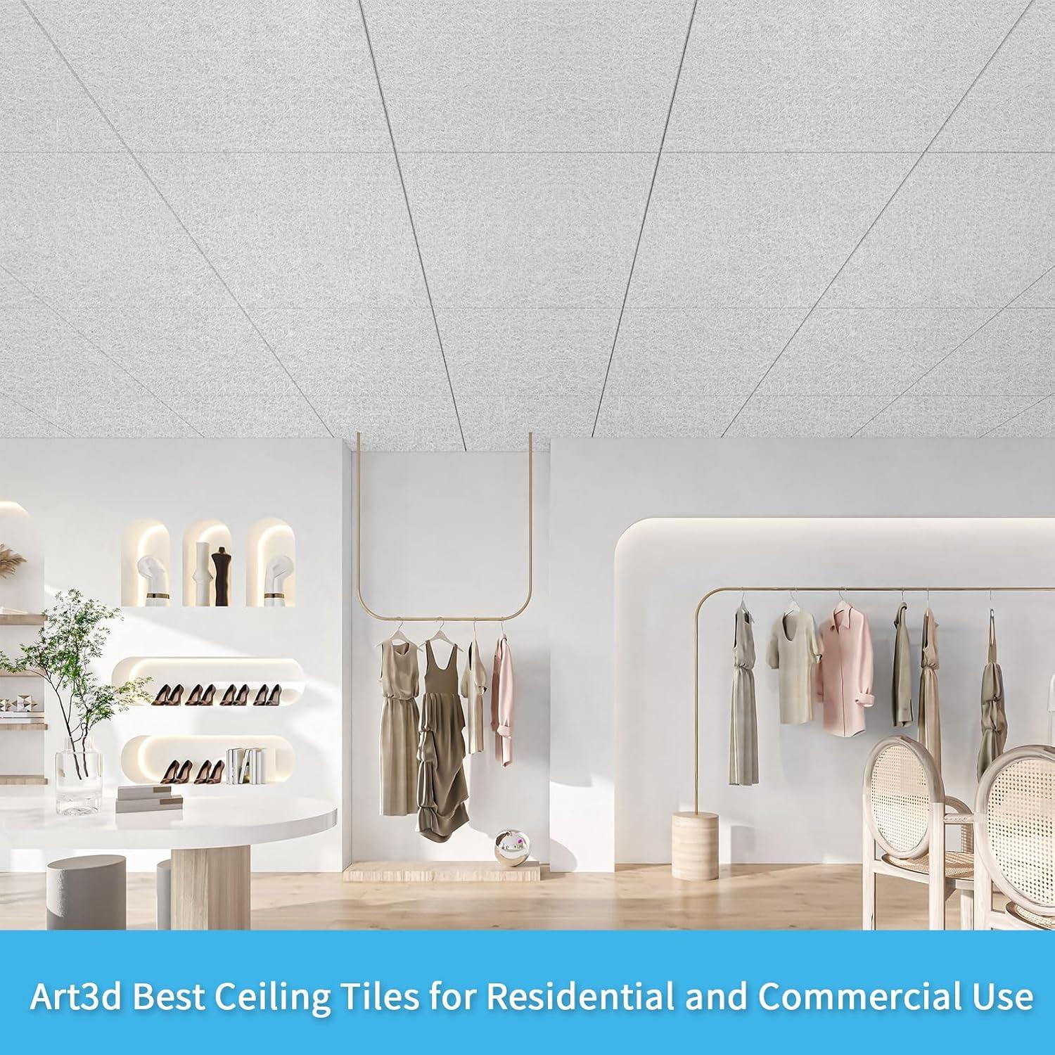 imageArt3d Pro Drop Ceiling Tiles 2ft x 2ft 12Pack Waterproof Polyester Ceiling Panels for Office Basement Kitchen Recording Room ReusableCovers 48 SqFt White Stucco PrintingWhite
