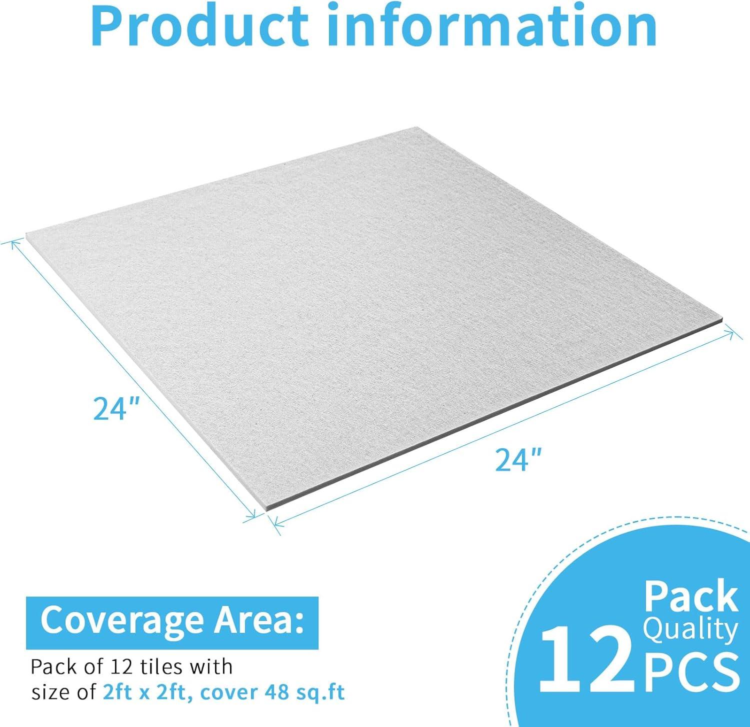 imageArt3d Pro Drop Ceiling Tiles 2ft x 2ft 12Pack Waterproof Polyester Ceiling Panels for Office Basement Kitchen Recording Room ReusableCovers 48 SqFt White Stucco PrintingWhite