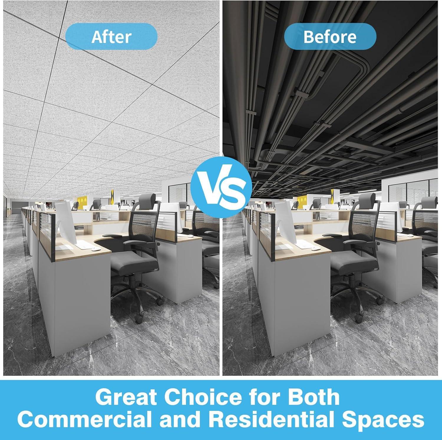 imageArt3d Pro Drop Ceiling Tiles 2ft x 2ft 12Pack Waterproof Polyester Ceiling Panels for Office Basement Kitchen Recording Room ReusableCovers 48 SqFt White Stucco PrintingWhite