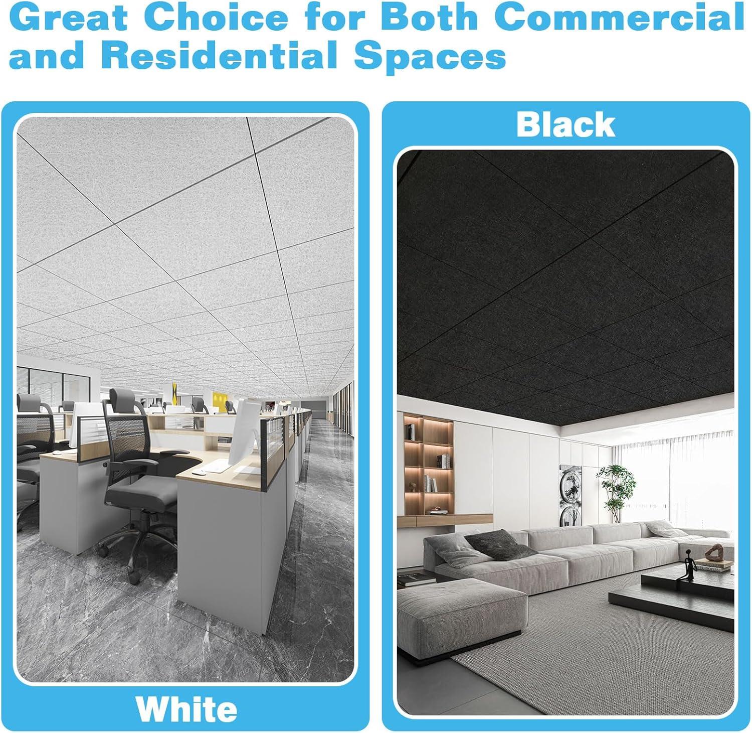 imageArt3d Pro Drop Ceiling Tiles 2ft x 2ft 12Pack Waterproof Polyester Ceiling Panels for Office Basement Kitchen Recording Room ReusableCovers 48 SqFt White Stucco PrintingBlack