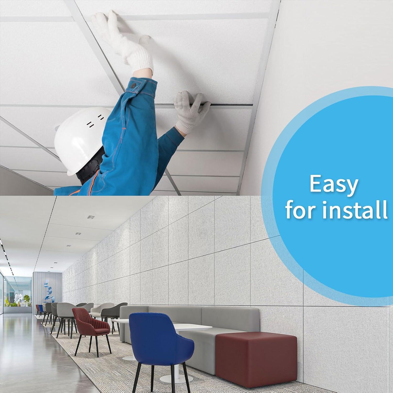 imageArt3d Pro Drop Ceiling Tiles 2ft x 2ft 12Pack Waterproof Polyester Ceiling Panels for Office Basement Kitchen Recording Room ReusableCovers 48 SqFt White Stucco PrintingWhite