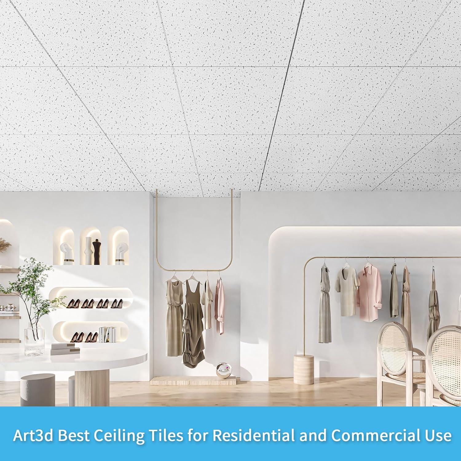 imageArt3d Pro Drop Ceiling Tiles 2ft x 2ft 12Pack Waterproof Polyester Ceiling Panels for Office Basement Kitchen Recording Room ReusableCovers 48 SqFt White Stucco PrintingWhite Stucco Printing