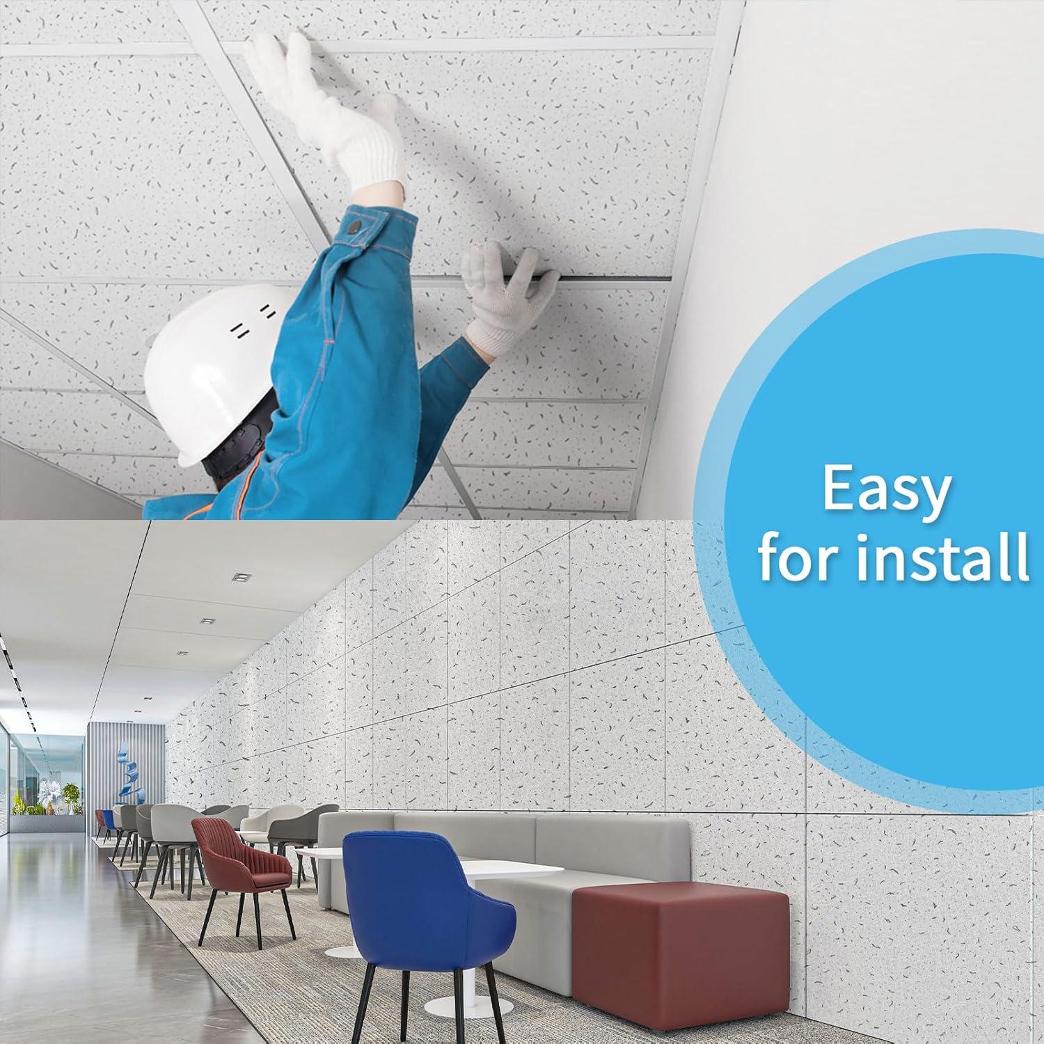 imageArt3d Pro Drop Ceiling Tiles 2ft x 2ft 12Pack Waterproof Polyester Ceiling Panels for Office Basement Kitchen Recording Room ReusableCovers 48 SqFt White Stucco PrintingWhite Stucco Printing