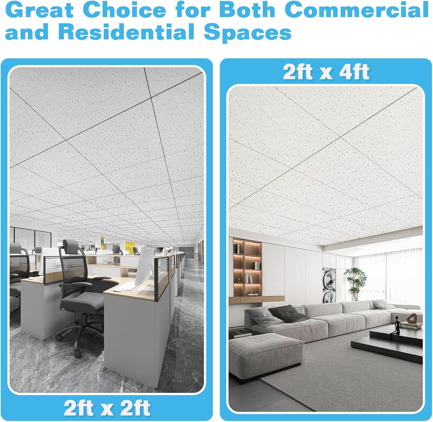 imageArt3d Pro Drop Ceiling Tiles 2ft x 2ft 12Pack Waterproof Polyester Ceiling Panels for Office Basement Kitchen Recording Room ReusableCovers 48 SqFt White Stucco PrintingWhite Stucco Printing