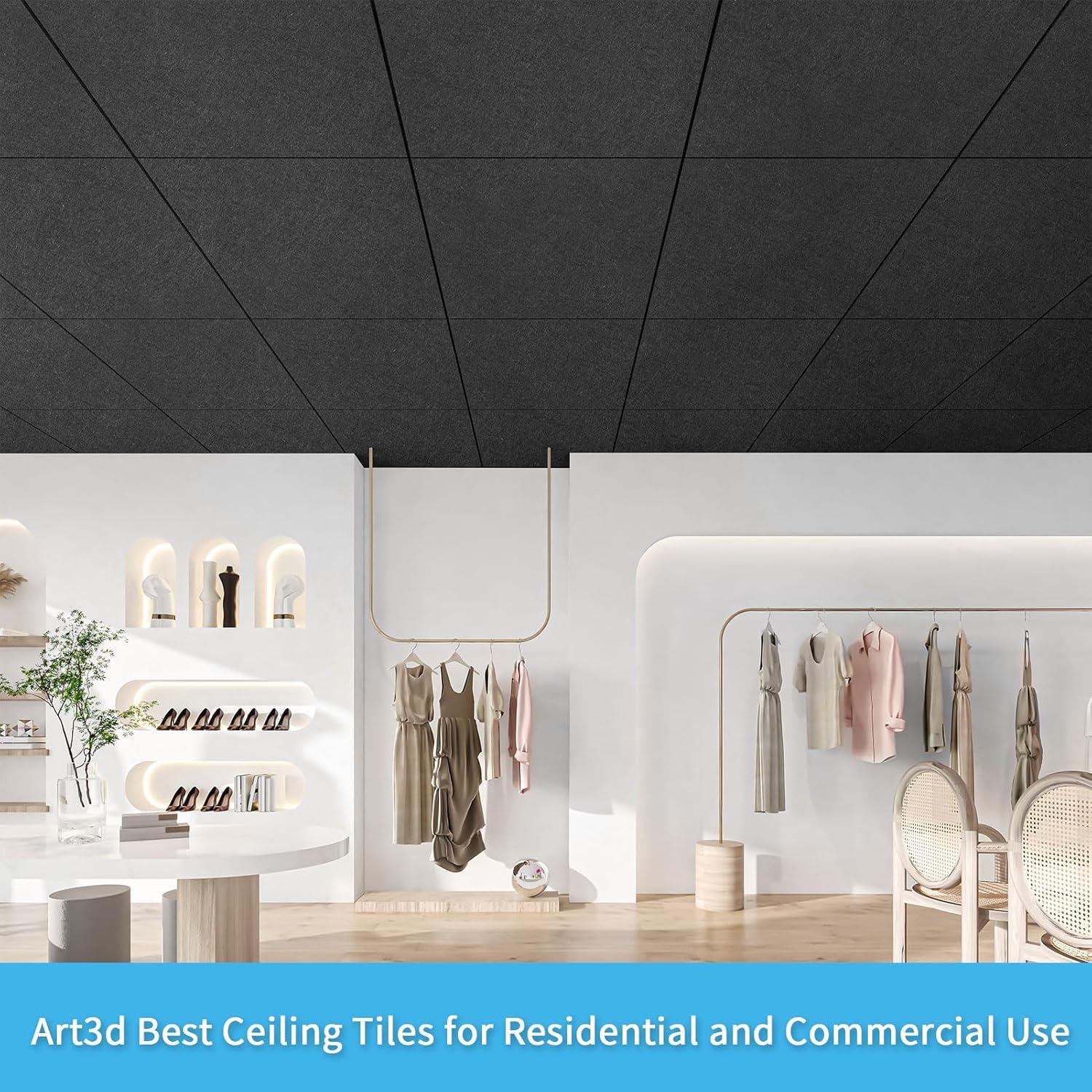 imageArt3d Pro Drop Ceiling Tiles 2ft x 2ft 12Pack Waterproof Polyester Ceiling Panels for Office Basement Kitchen Recording Room ReusableCovers 48 SqFt White Stucco PrintingBlack