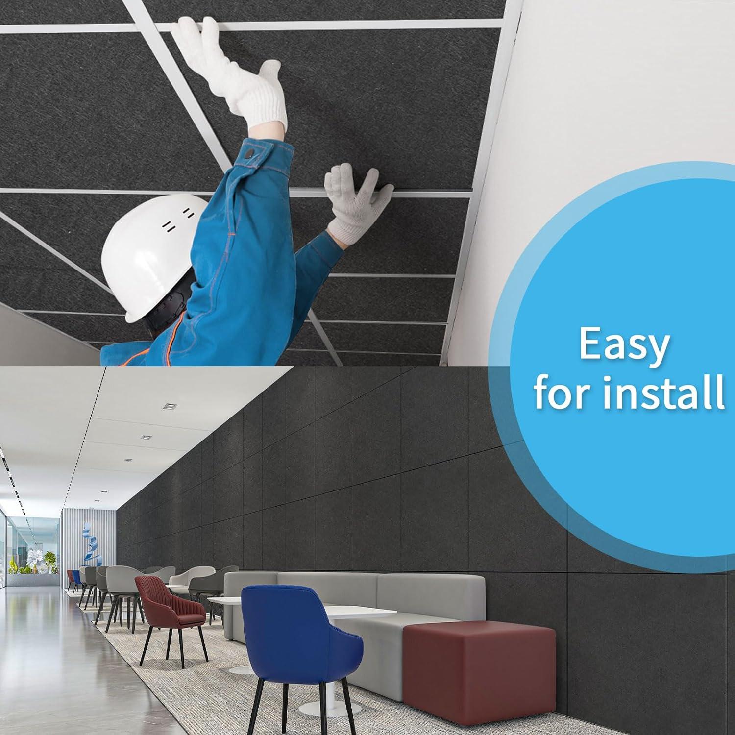 imageArt3d Pro Drop Ceiling Tiles 2ft x 2ft 12Pack Waterproof Polyester Ceiling Panels for Office Basement Kitchen Recording Room ReusableCovers 48 SqFt White Stucco PrintingBlack