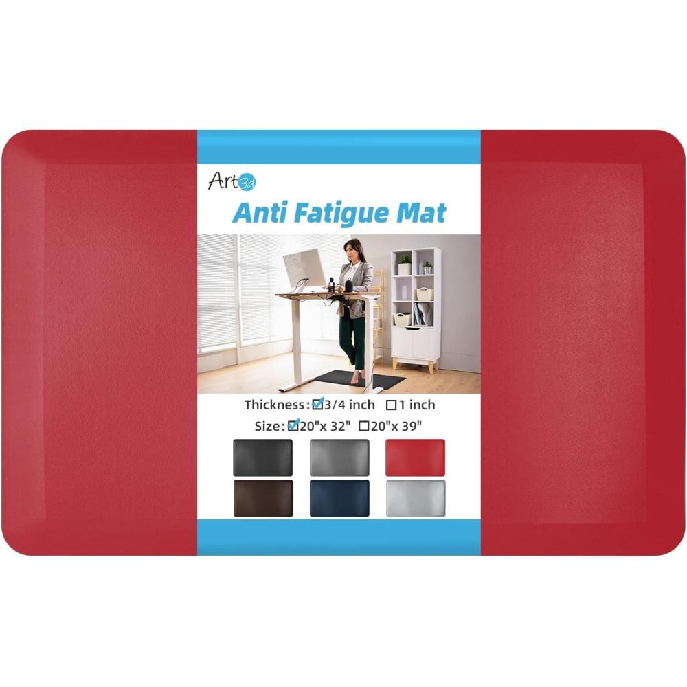 imageArt3d 34quot Thick Kitchen Mats for Floor Waterproof 20quot X 32quot Cushioned Comfort Mat Anti Fatigue Mats for Kitchen Ergonomic Standing Office Desk Home and Garage RedRed