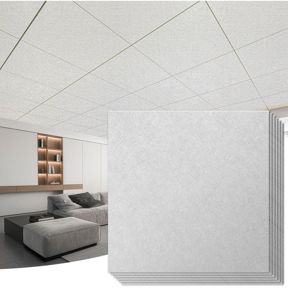 imageArt3d Pro Drop Ceiling Tiles 2ft x 2ft 12Pack Waterproof Polyester Ceiling Panels for Office Basement Kitchen Recording Room ReusableCovers 48 SqFt White Stucco PrintingWhite