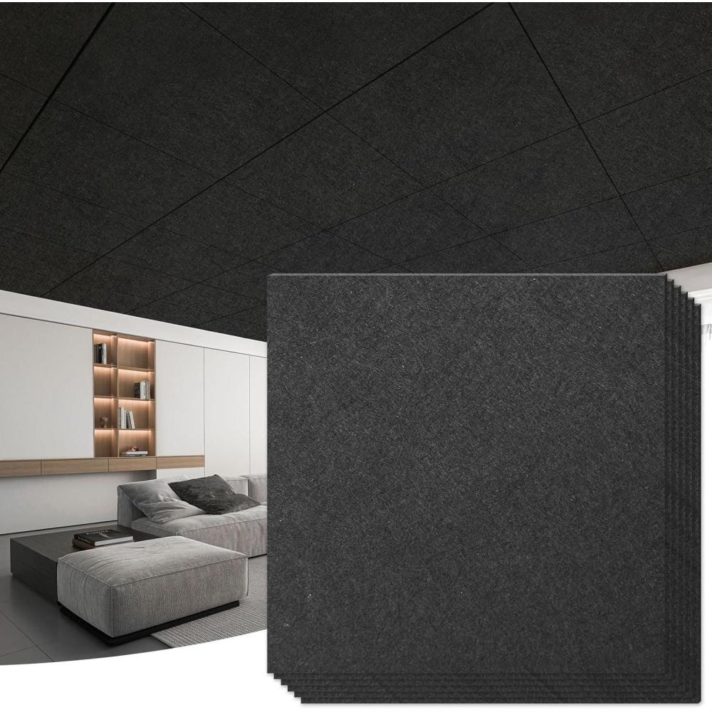 imageArt3d Pro Drop Ceiling Tiles 2ft x 2ft 12Pack Waterproof Polyester Ceiling Panels for Office Basement Kitchen Recording Room ReusableCovers 48 SqFt White Stucco PrintingBlack