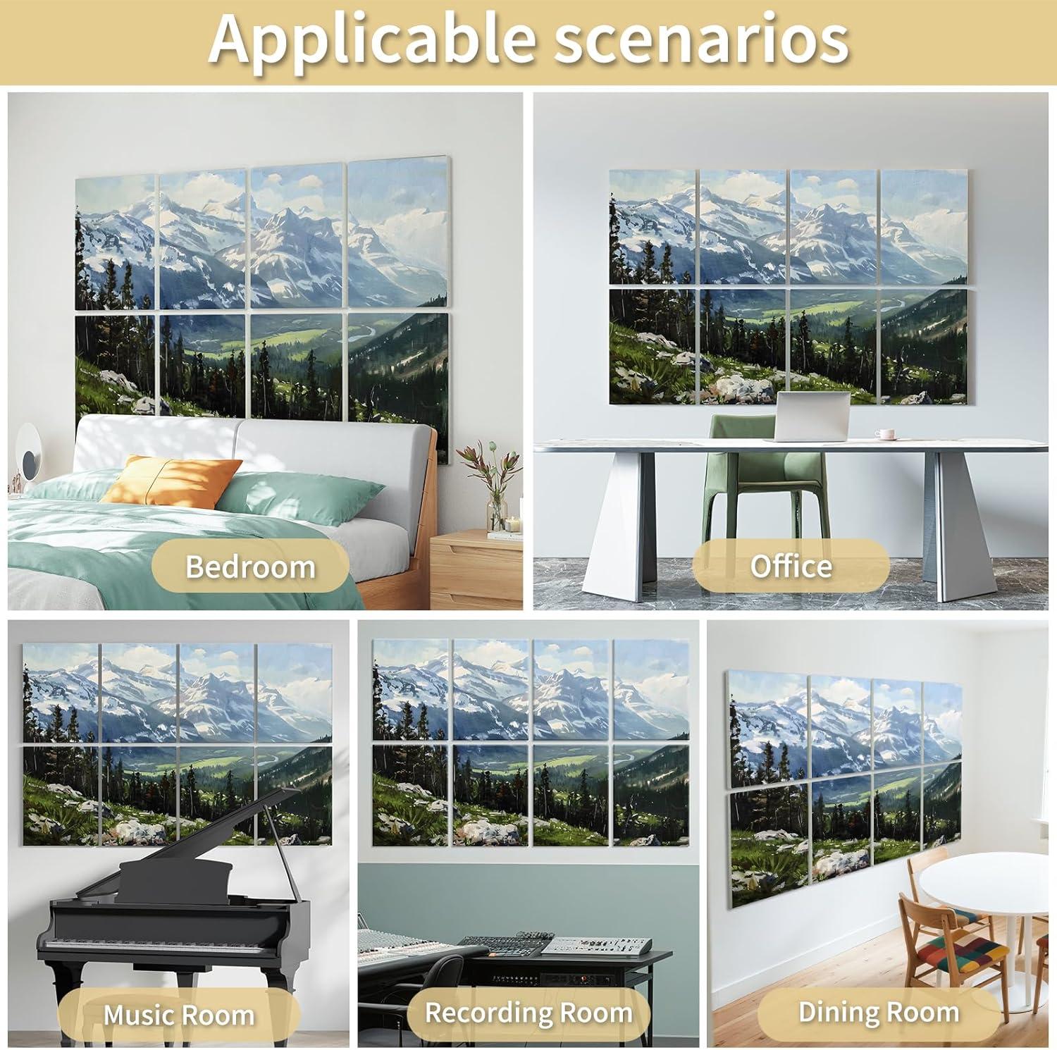 imageArt3d Soundproof Wall Panels 48quotx32quot 8Pack Acoustic Wall Art Panels Sound Absorbing Decorative Wall Panels for Living Room Bedroom Kitchen Studio Polyester UV PrintMontain View