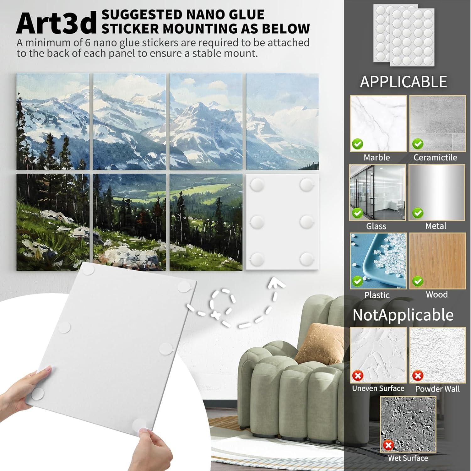 imageArt3d Soundproof Wall Panels 48quotx32quot 8Pack Acoustic Wall Art Panels Sound Absorbing Decorative Wall Panels for Living Room Bedroom Kitchen Studio Polyester UV PrintMontain View