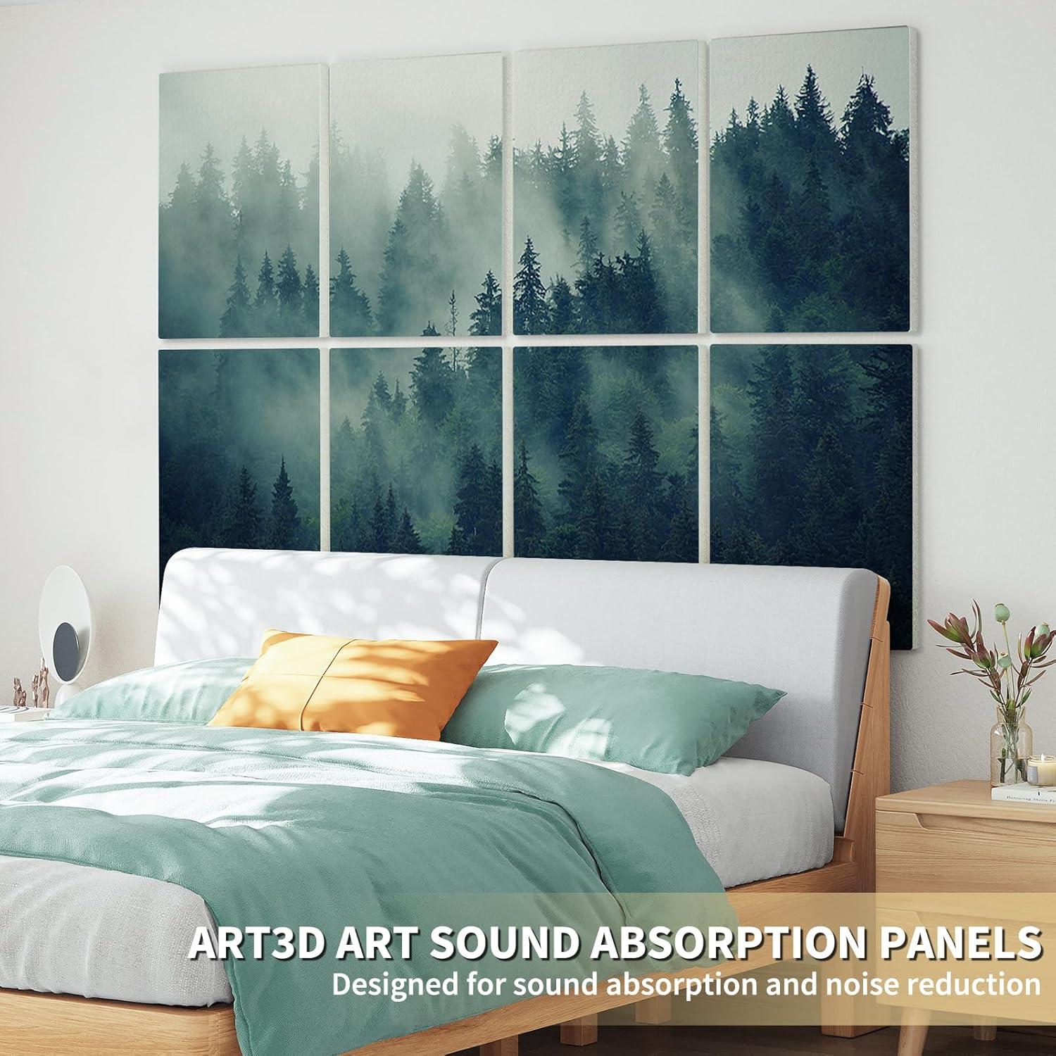 imageArt3d Soundproof Wall Panels 48quotx32quot 8Pack Acoustic Wall Art Panels Sound Absorbing Decorative Wall Panels for Living Room Bedroom Kitchen Studio Polyester UV PrintFoggy Forest