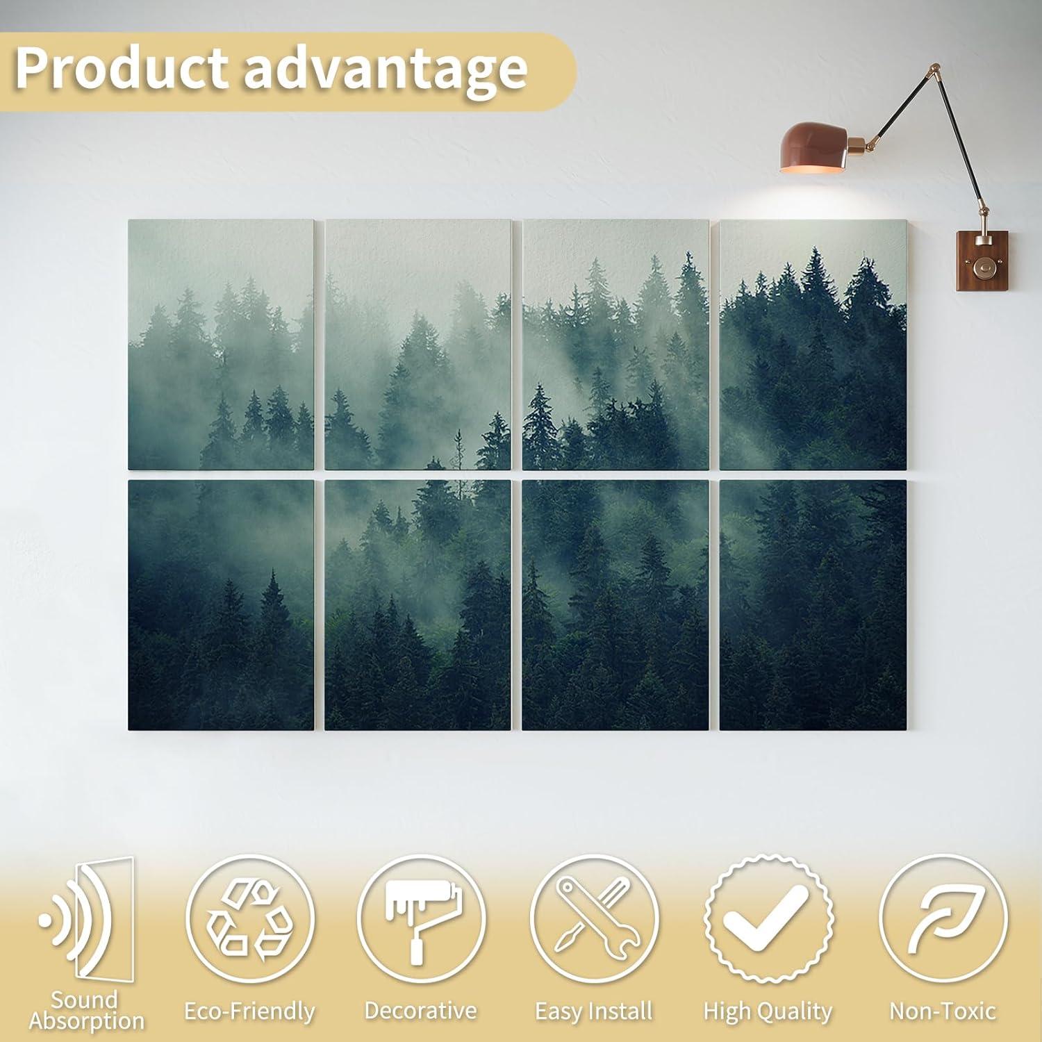 imageArt3d Soundproof Wall Panels 48quotx32quot 8Pack Acoustic Wall Art Panels Sound Absorbing Decorative Wall Panels for Living Room Bedroom Kitchen Studio Polyester UV PrintFoggy Forest