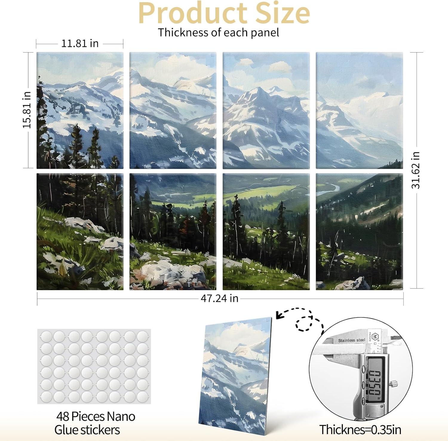 imageArt3d Soundproof Wall Panels 48quotx32quot 8Pack Acoustic Wall Art Panels Sound Absorbing Decorative Wall Panels for Living Room Bedroom Kitchen Studio Polyester UV PrintMontain View