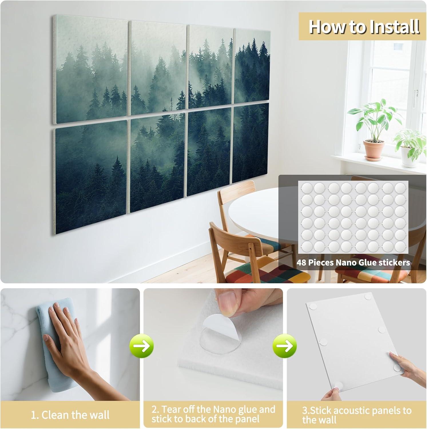 imageArt3d Soundproof Wall Panels 48quotx32quot 8Pack Acoustic Wall Art Panels Sound Absorbing Decorative Wall Panels for Living Room Bedroom Kitchen Studio Polyester UV PrintFoggy Forest