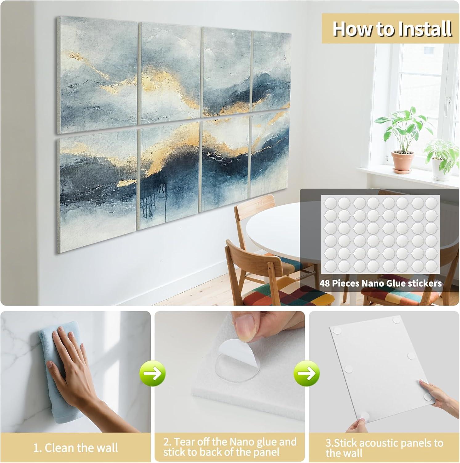 imageArt3d Soundproof Wall Panels 48quotx32quot 8Pack Acoustic Wall Art Panels Sound Absorbing Decorative Wall Panels for Living Room Bedroom Kitchen Studio Polyester UV PrintEthereal Light