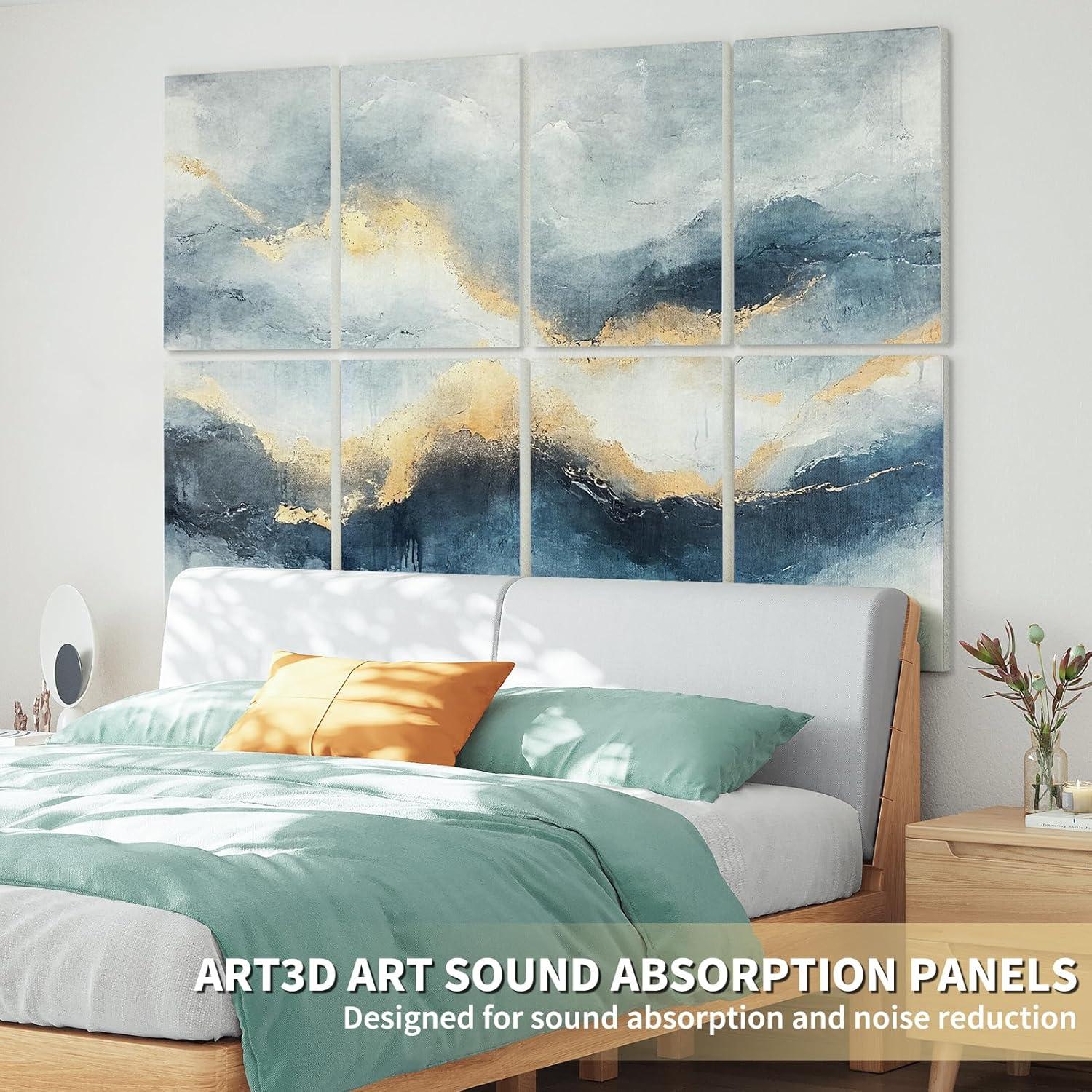 imageArt3d Soundproof Wall Panels 48quotx32quot 8Pack Acoustic Wall Art Panels Sound Absorbing Decorative Wall Panels for Living Room Bedroom Kitchen Studio Polyester UV PrintEthereal Light