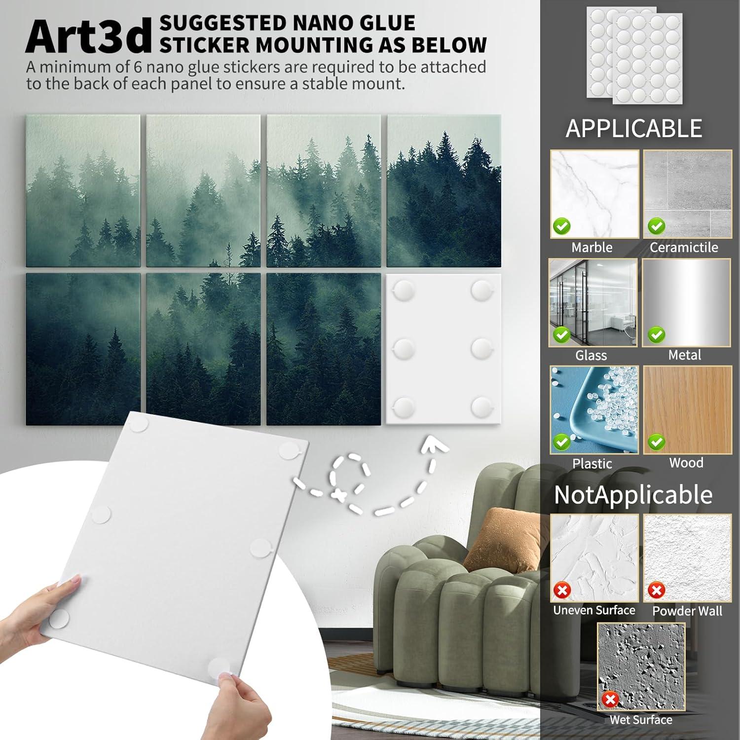 imageArt3d Soundproof Wall Panels 48quotx32quot 8Pack Acoustic Wall Art Panels Sound Absorbing Decorative Wall Panels for Living Room Bedroom Kitchen Studio Polyester UV PrintFoggy Forest