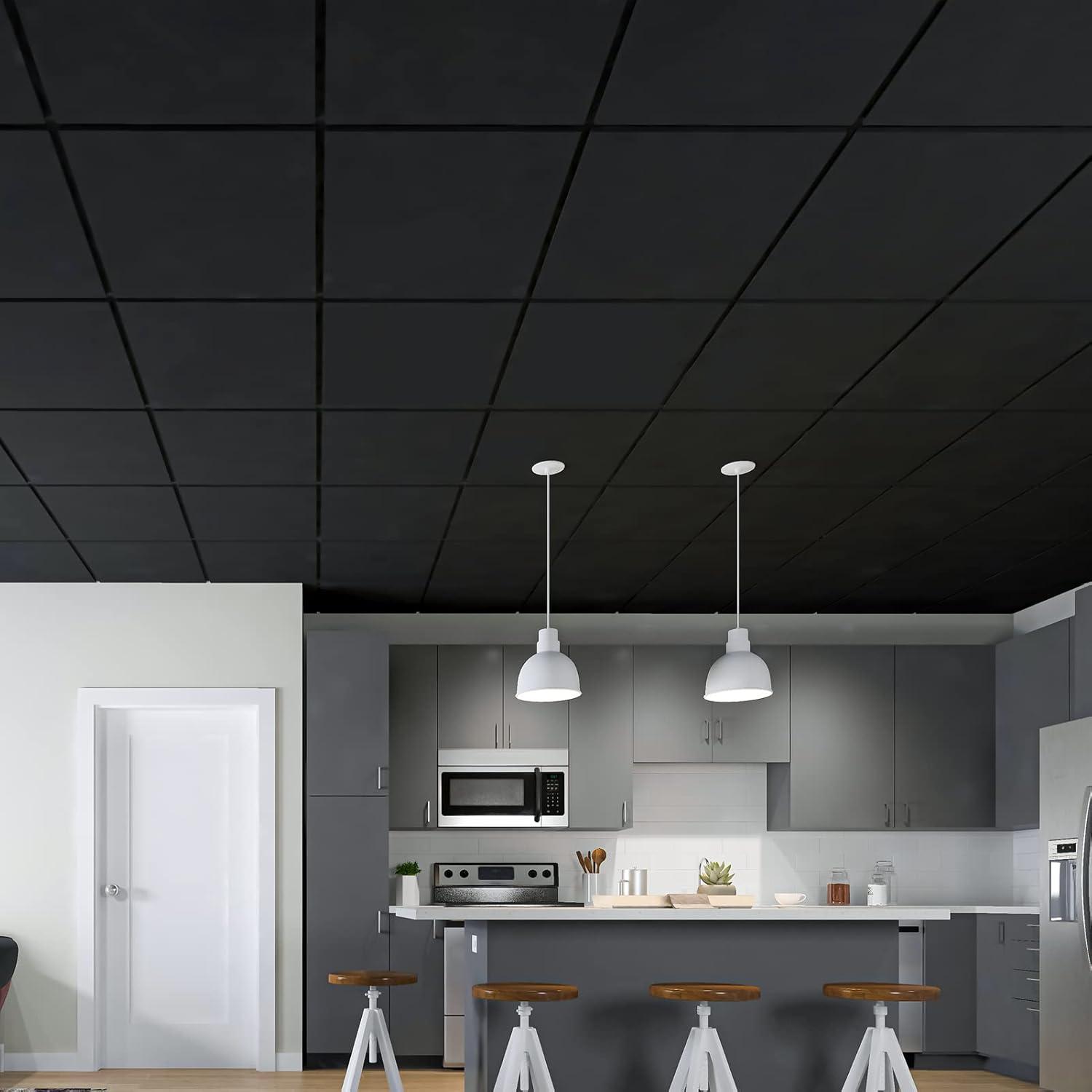 imageArt3d 12Pack Smooth Drop Ceiling Tile 2ft x 2ft  FireRated Waterproof Reusable  Premium PVC No Sag and Breakage  Cover 48 Sq Ft BlackBlack