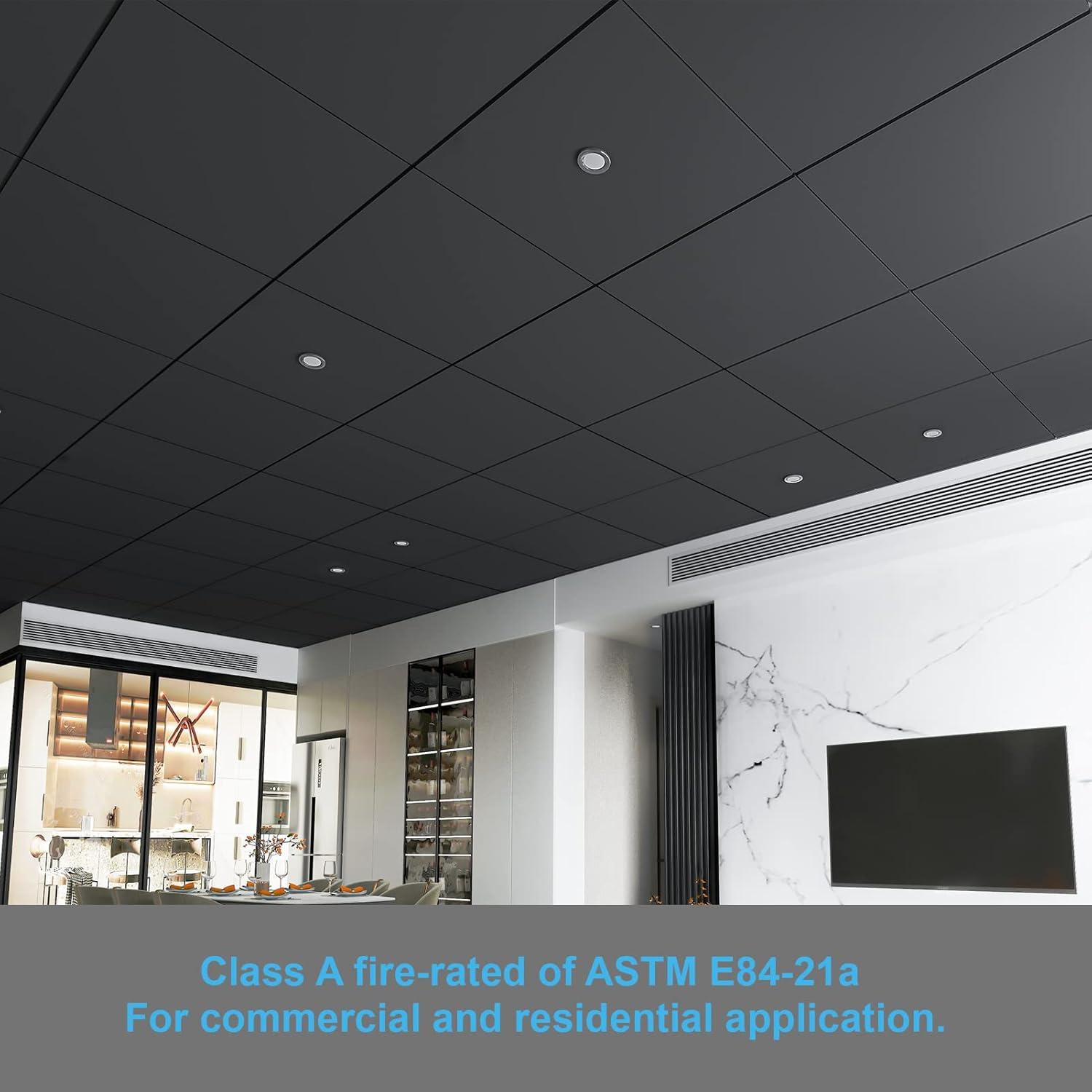 imageArt3d 12Pack Smooth Drop Ceiling Tile 2ft x 2ft  FireRated Waterproof Reusable  Premium PVC No Sag and Breakage  Cover 48 Sq Ft BlackBlack