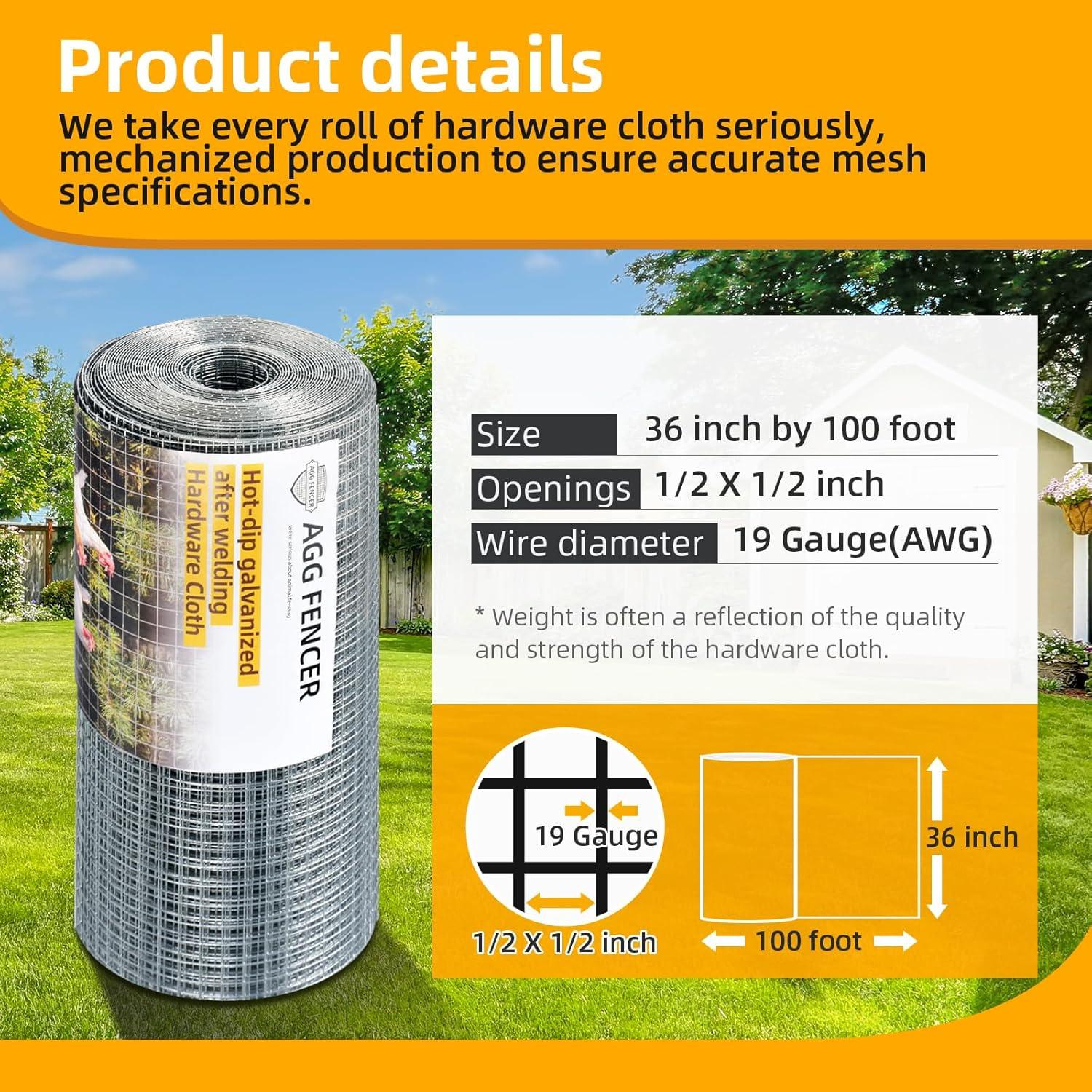 image48in x 100ft Hardware Cloth 12 inch Chicken Wire Fencing HotDipped Galvanized After Welding Garden Plant Supports Welded Metal Chicken Wire Poultry Animal Netting Cage Screen12inch 36in x 100ft