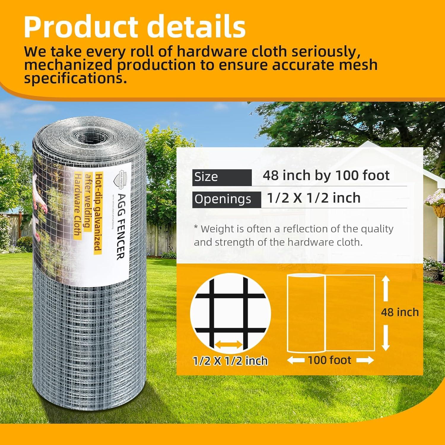 image48in x 100ft Hardware Cloth 12 inch Chicken Wire Fencing HotDipped Galvanized After Welding Garden Plant Supports Welded Metal Chicken Wire Poultry Animal Netting Cage Screen12inch 48in x 100ft