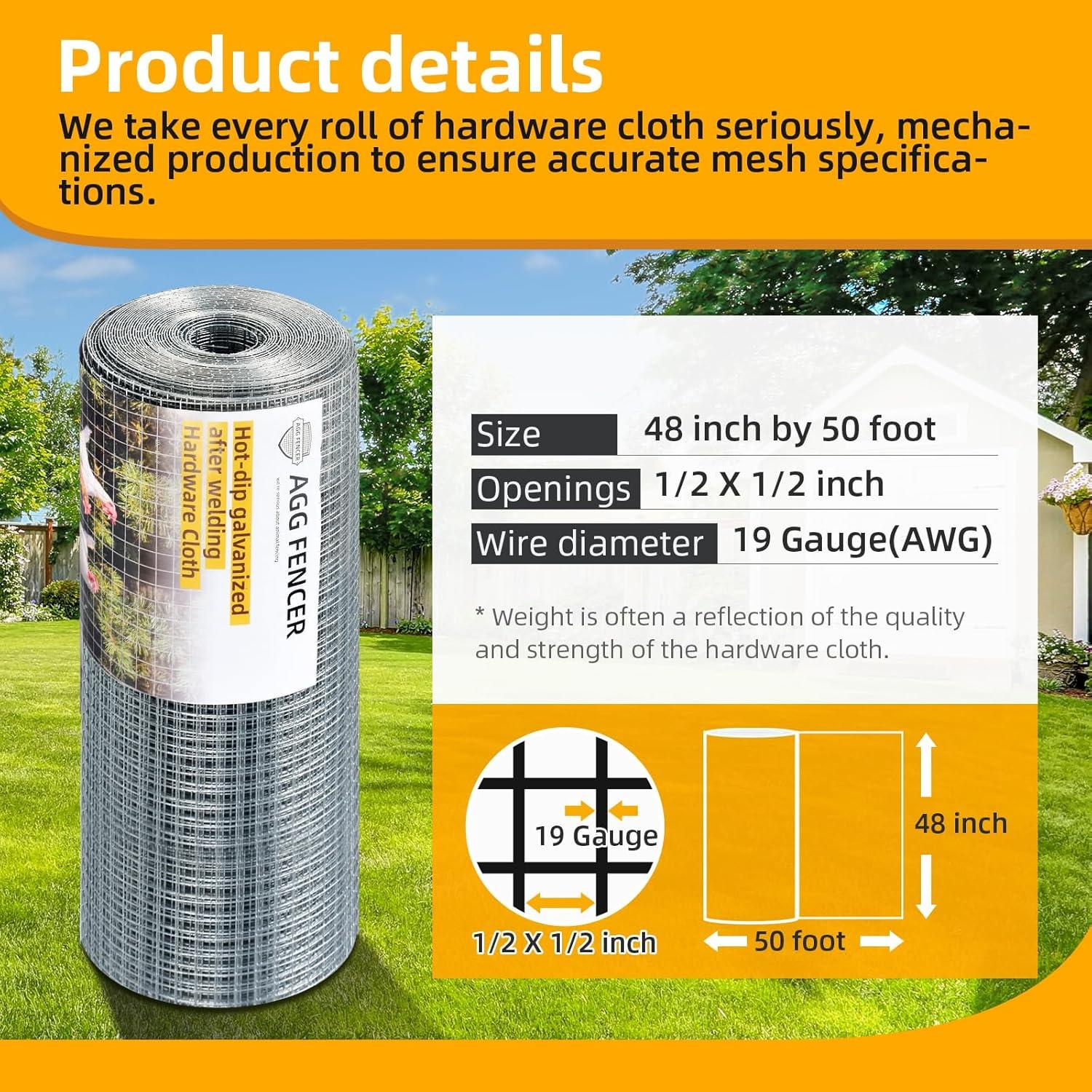 image48in x 100ft Hardware Cloth 12 inch Chicken Wire Fencing HotDipped Galvanized After Welding Garden Plant Supports Welded Metal Chicken Wire Poultry Animal Netting Cage Screen12inch 48in x 50ft