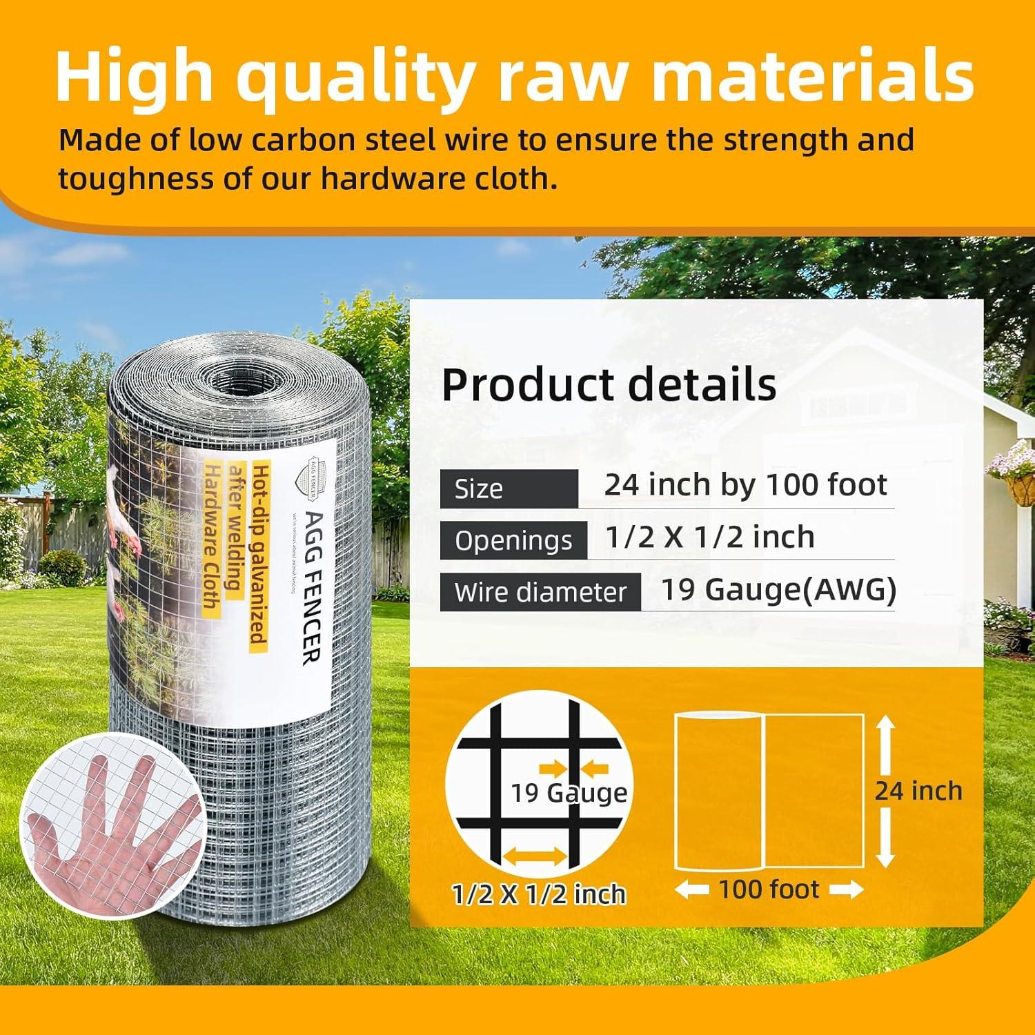 image48in x 100ft Hardware Cloth 12 inch Chicken Wire Fencing HotDipped Galvanized After Welding Garden Plant Supports Welded Metal Chicken Wire Poultry Animal Netting Cage Screen12inch 24in x 100ft