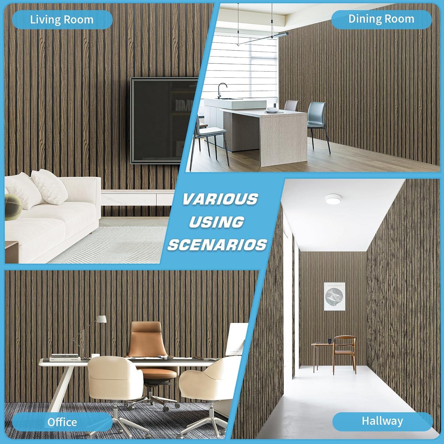 imageArt3d 4Pack GlueOn Wall Panels Wood Grain Texture Interior Wall Decor 104quotx12quot Recycled Polystyrene Wainscoting Panels Low Emission for Living Room BedroomEarth OakSixGrid Walnut