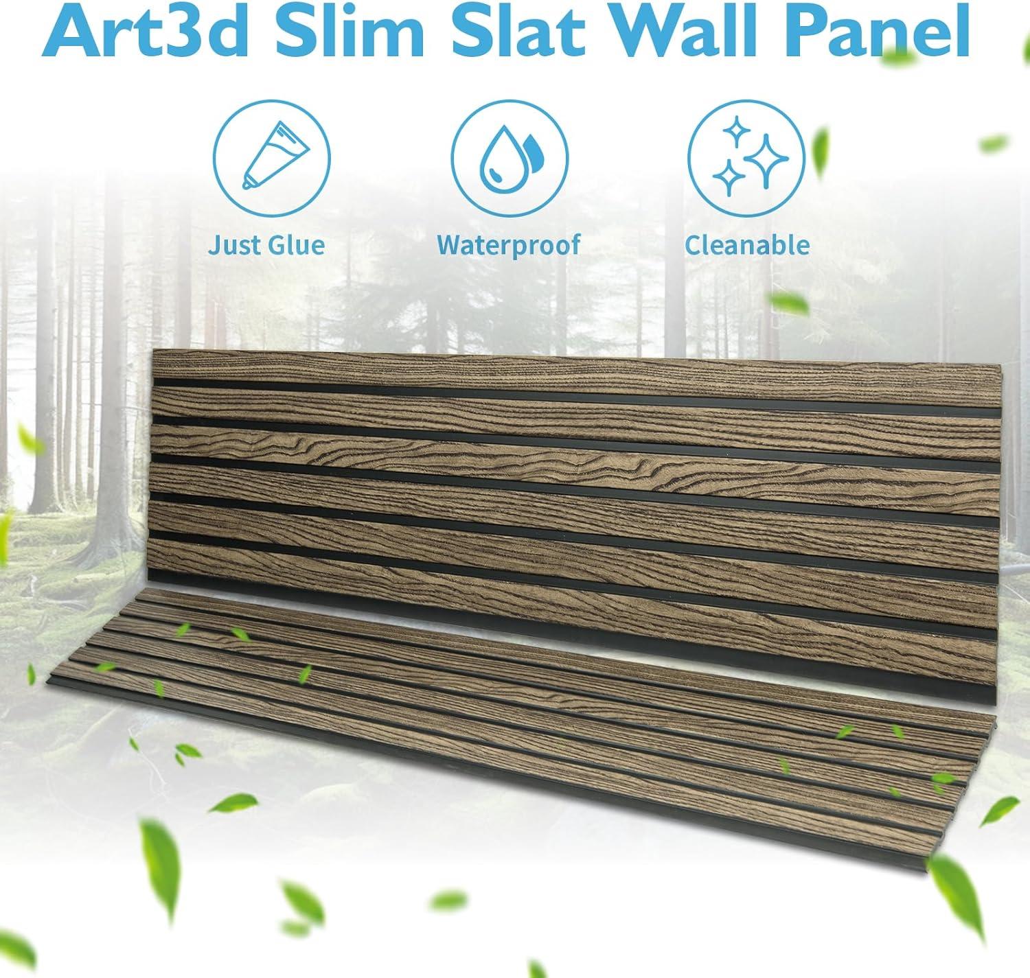 imageArt3d 4Pack GlueOn Wall Panels Wood Grain Texture Interior Wall Decor 104quotx12quot Recycled Polystyrene Wainscoting Panels Low Emission for Living Room BedroomEarth OakSixGrid Walnut