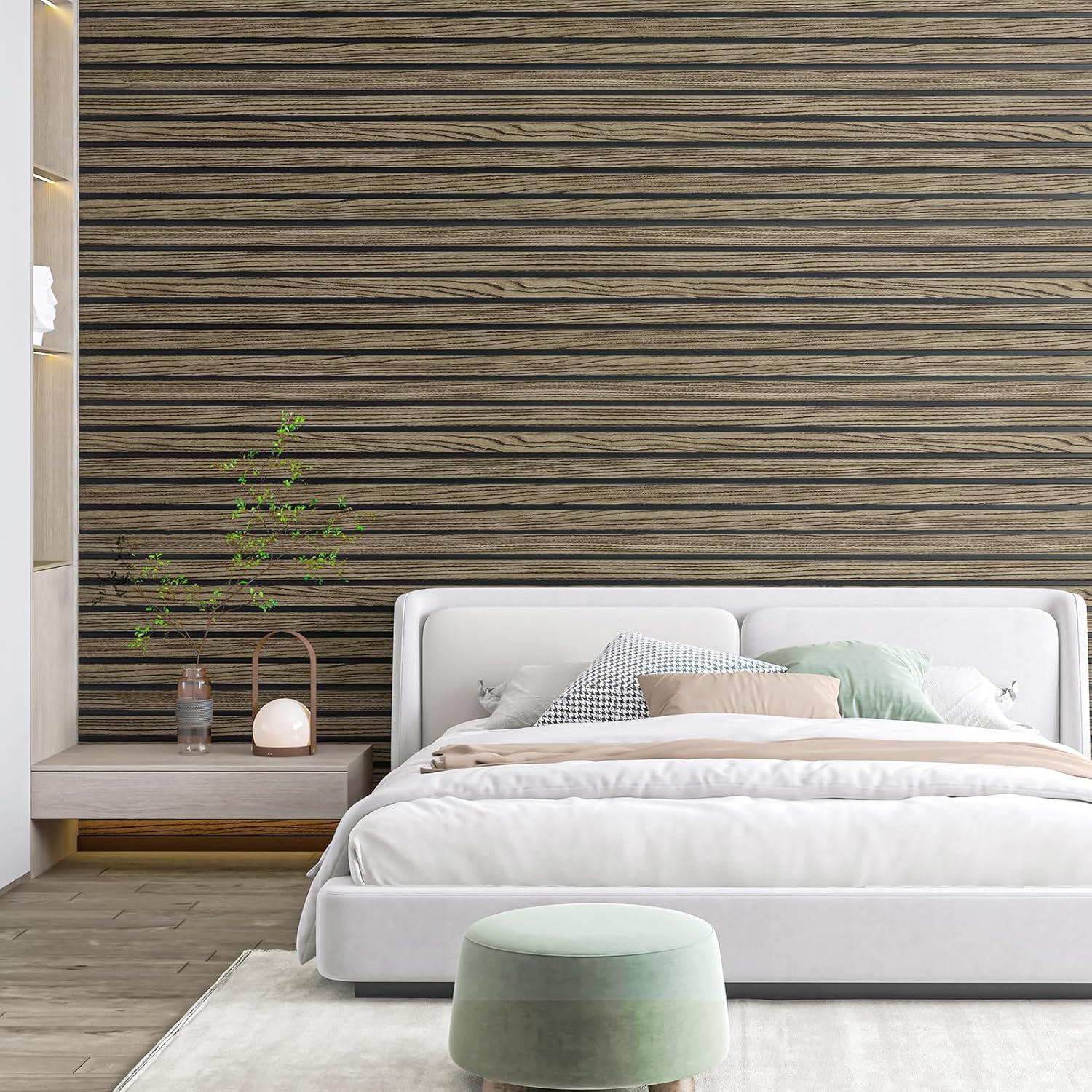 imageArt3d 4Pack GlueOn Wall Panels Wood Grain Texture Interior Wall Decor 104quotx12quot Recycled Polystyrene Wainscoting Panels Low Emission for Living Room BedroomEarth OakSixGrid Walnut