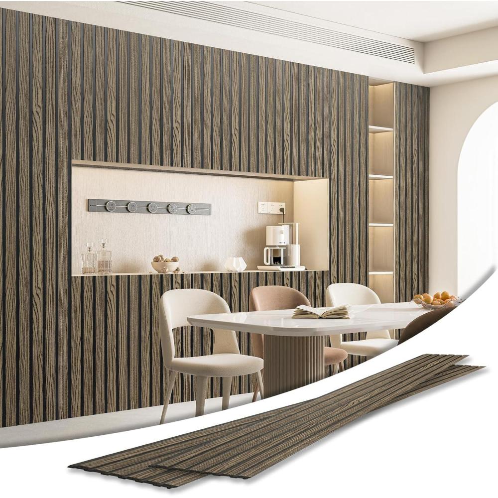 imageArt3d 4Pack GlueOn Wall Panels Wood Grain Texture Interior Wall Decor 104quotx12quot Recycled Polystyrene Wainscoting Panels Low Emission for Living Room BedroomEarth OakSixGrid Walnut