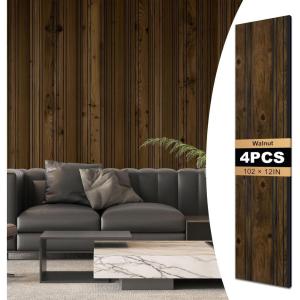 imageArt3d 4Pack GlueOn Wall Panels Wood Grain Texture Interior Wall Decor 104quotx12quot Recycled Polystyrene Wainscoting Panels Low Emission for Living Room BedroomEarth OakEarth Walnut