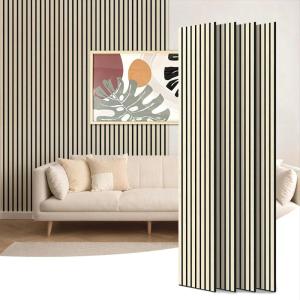 imageArt3d 4Piece 94 x 126 Inch Acoustic Lightweight Slat Wall Panel  Waterproof Wood Textured Wainscoting Panel of 33 SqFt for Bedroom Home Theater Office Accent Wall Matte BlackWhite Elm