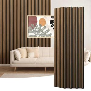 imageArt3d 4Piece 94 x 126 Inch Acoustic Lightweight Slat Wall Panel  Waterproof Wood Textured Wainscoting Panel of 33 SqFt for Bedroom Home Theater Office Accent Wall Matte BlackWalnut
