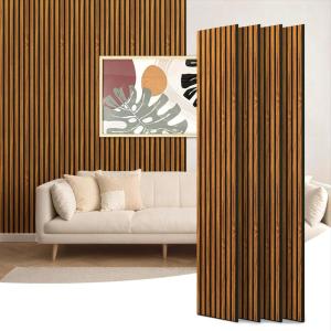 imageArt3d 4Piece 94 x 126 Inch Acoustic Lightweight Slat Wall Panel  Waterproof Wood Textured Wainscoting Panel of 33 SqFt for Bedroom Home Theater Office Accent Wall Matte BlackTeak