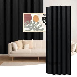 imageArt3d 4Piece 94 x 126 Inch Acoustic Lightweight Slat Wall Panel  Waterproof Wood Textured Wainscoting Panel of 33 SqFt for Bedroom Home Theater Office Accent Wall Matte BlackMatte Black