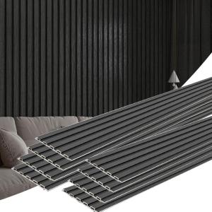 imageArt3d 8 Pack 104quot x 63quot Slat Wall Paneling Glossy Metal Finish WPC 3D Wall Panels Wavy Panels for Interior Wall Decor Living Room Bedroom  Steel GrayClassic BlackSquare