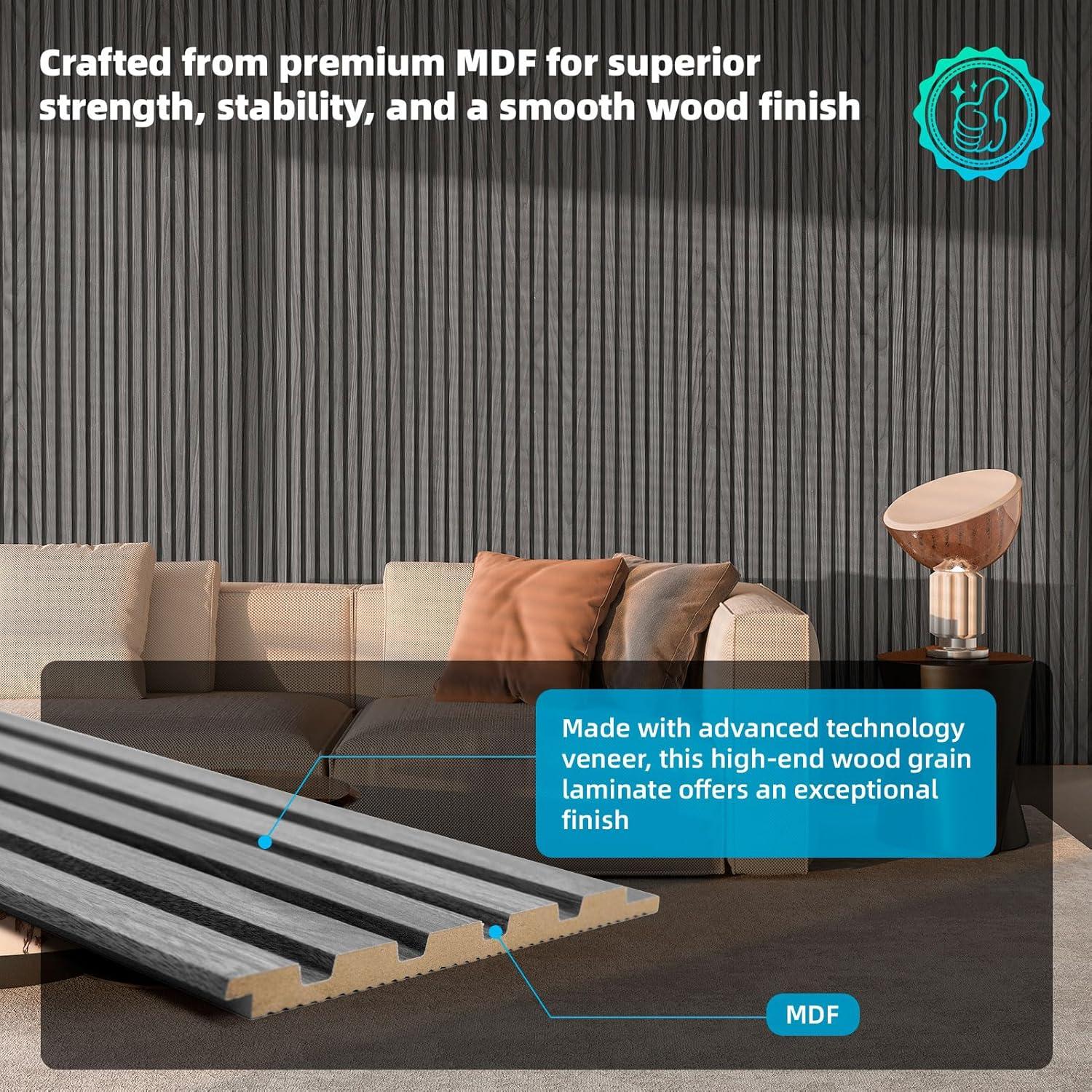 imageArt3d 6Pieces Wood Slat Panels for Stylish Interior Decor and Ceiling Decoration MDF 3D Textured Panel for Ceiling and WallSize 946 x 74 inWalnutAsh