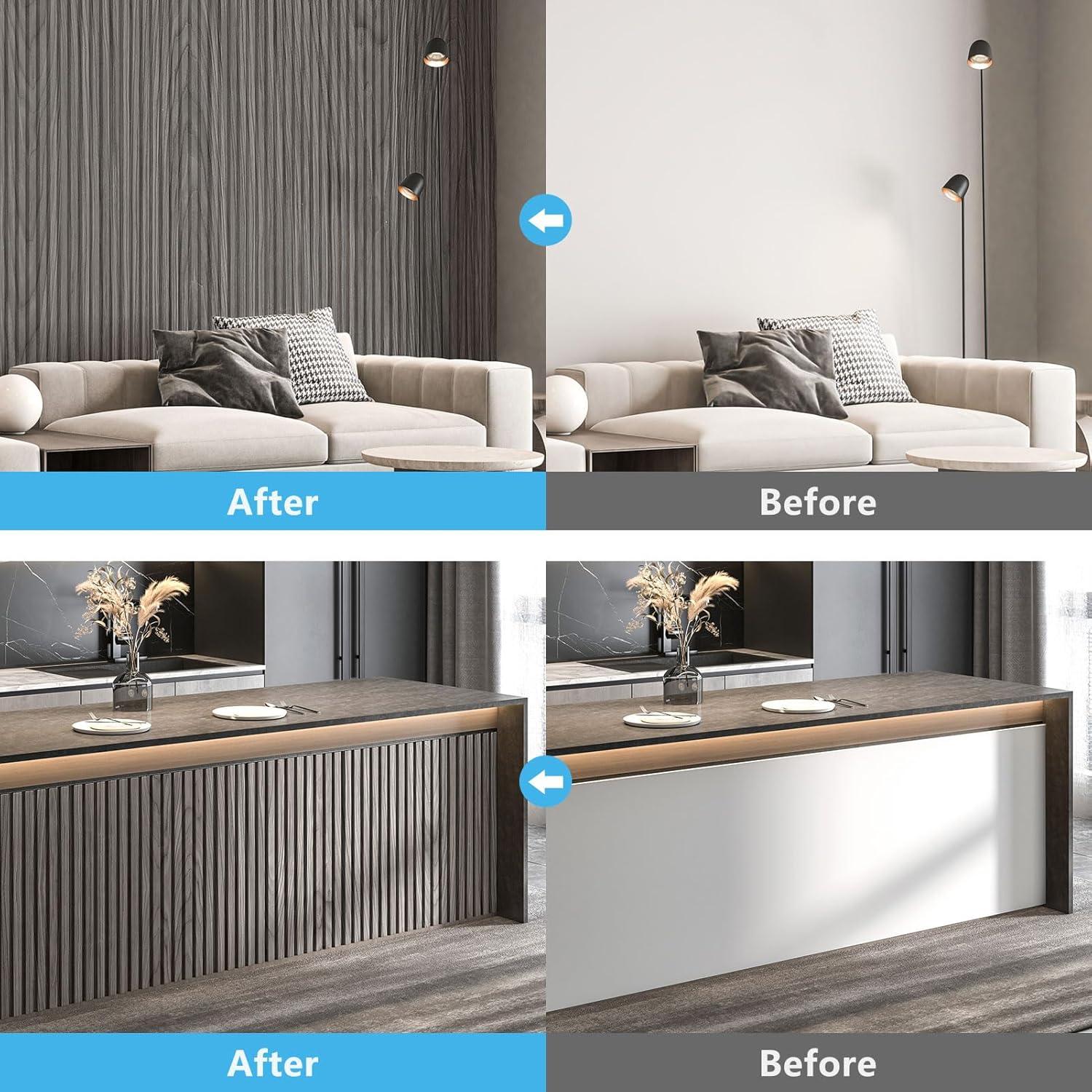 imageArt3d 6Pieces Wood Slat Panels for Stylish Interior Decor and Ceiling Decoration MDF 3D Textured Panel for Ceiling and WallSize 946 x 74 inWalnutAsh