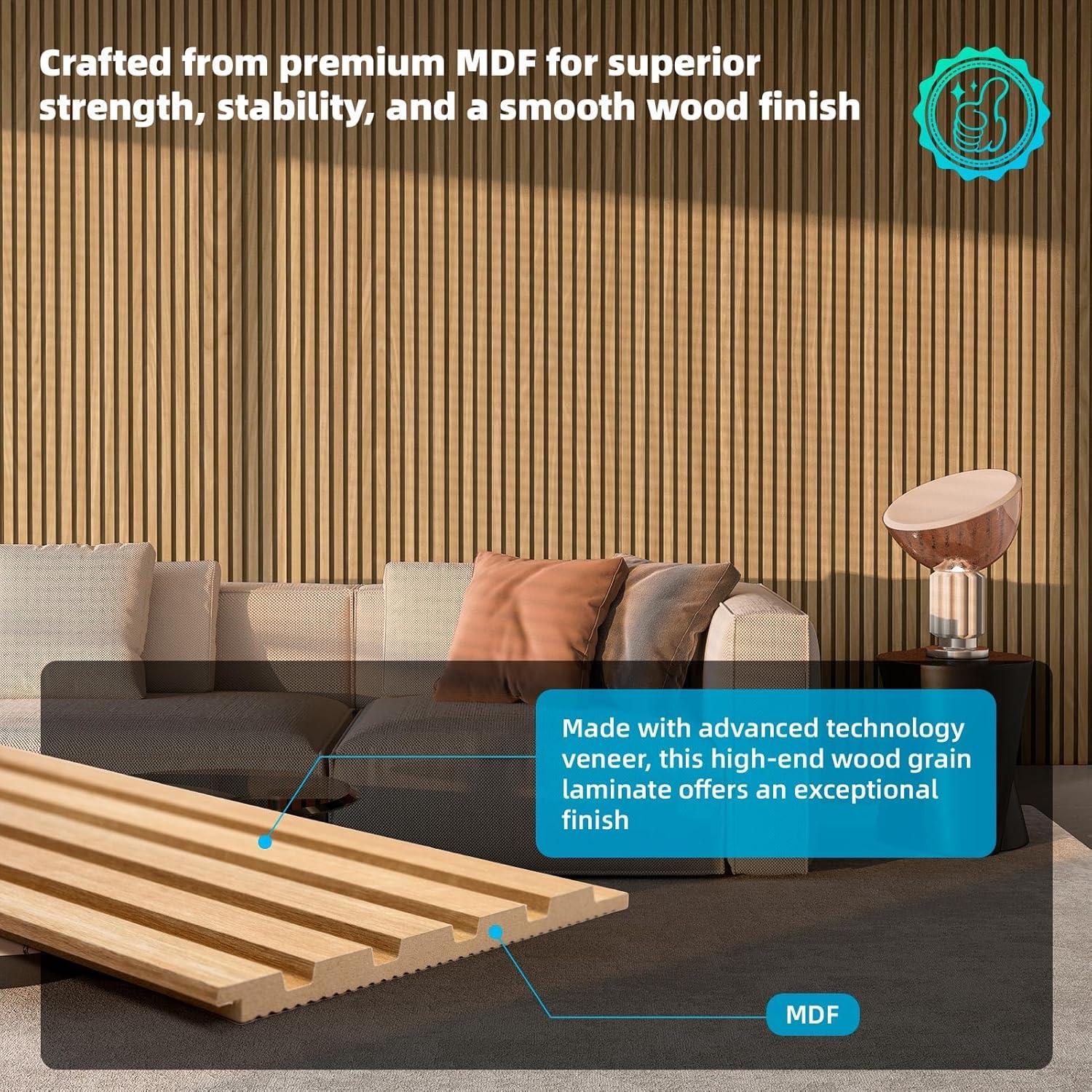 imageArt3d 6Pieces Wood Slat Panels for Stylish Interior Decor and Ceiling Decoration MDF 3D Textured Panel for Ceiling and WallSize 946 x 74 inWalnutBoxwood